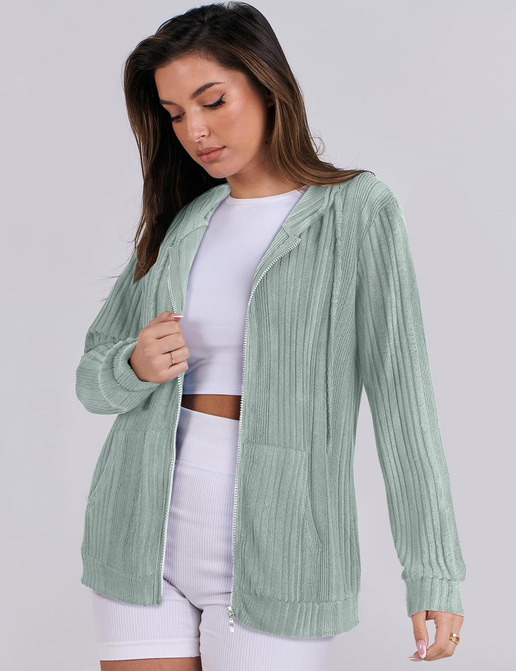 Flikity Zip Hoodie Damen Reißverschluss Sweatjacke mit Kapuze Dünne Jacke