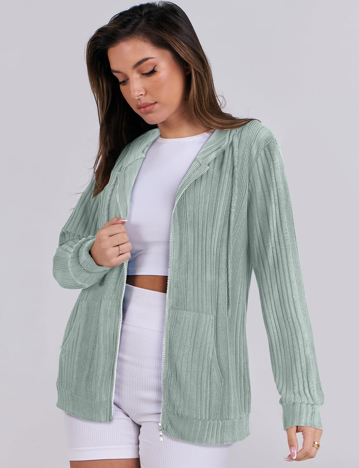 Flikity Zip Hoodie Damen Reißverschluss Sweatjacke mit Kapuze Dünne Jacke