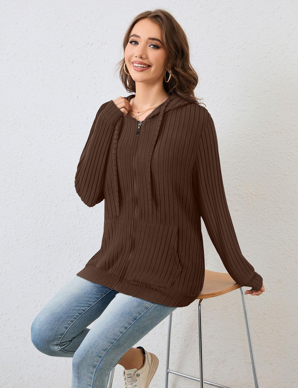 Flikity Zip Hoodie Damen Reißverschluss Sweatjacke mit Kapuze Dünne Jacke