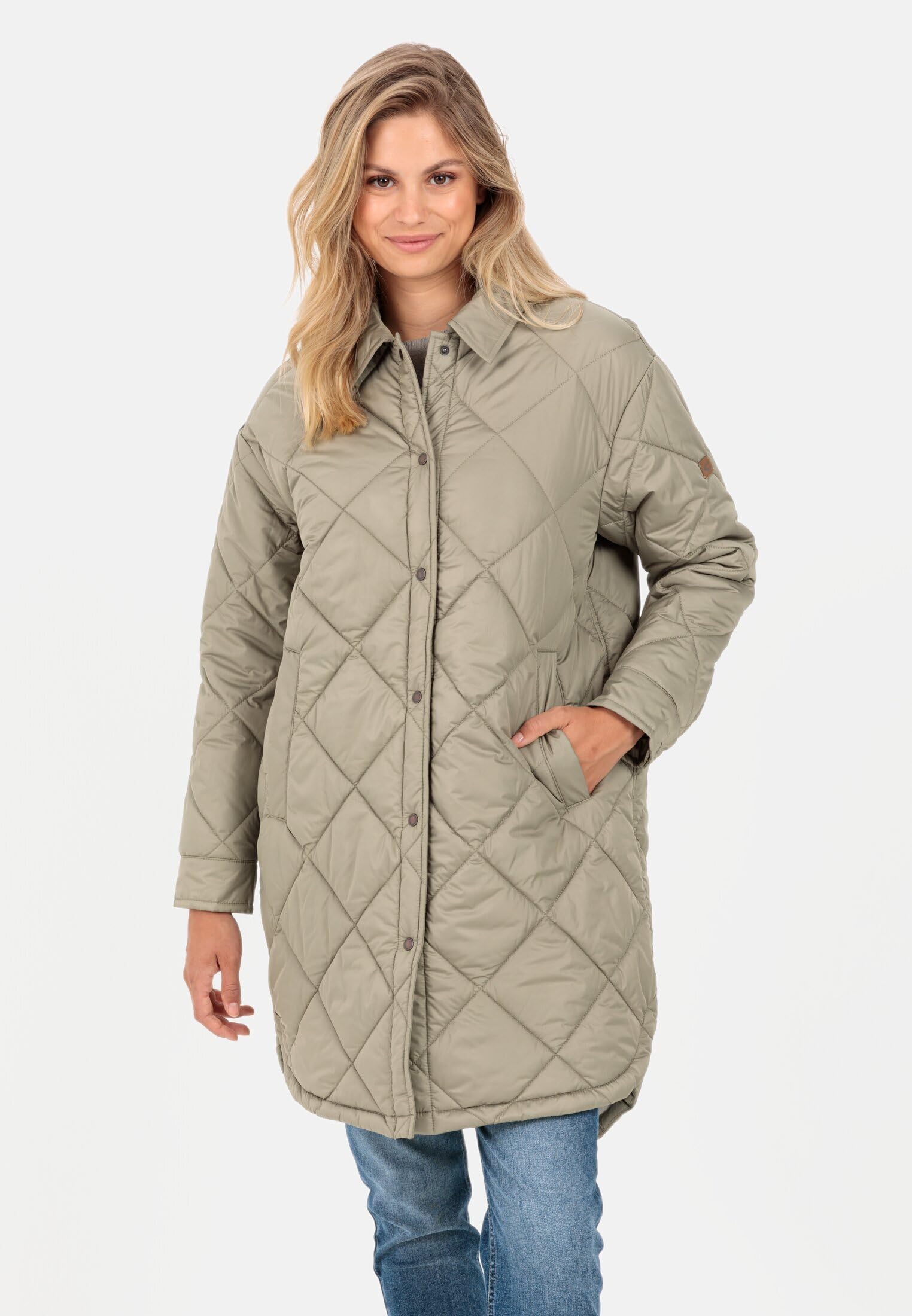 camel active Chaqueta Larga Acolchada en Estilo Overshirt Coat, Verde, 46 para Mujer