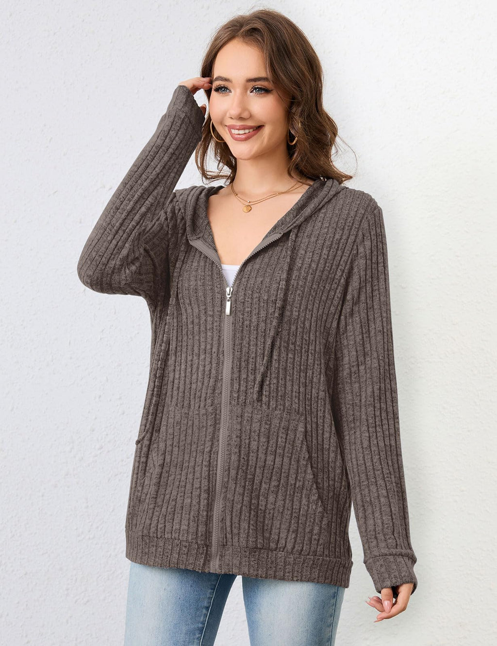 Flikity Zip Hoodie Damen Reißverschluss Sweatjacke mit Kapuze Dünne Jacke