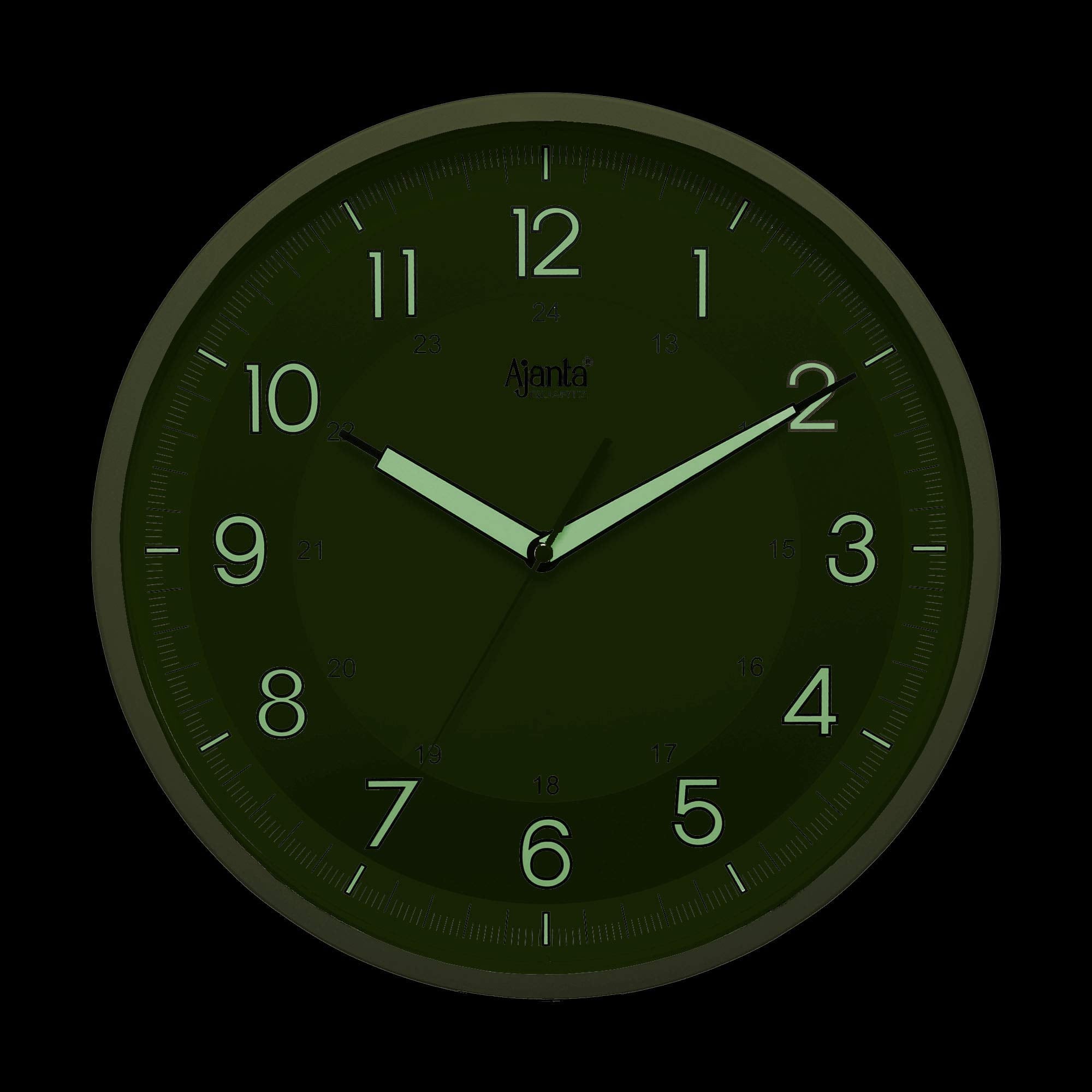Ajanta 12 Inches Silent Sweep Radium Analog Wall Clock - Night Glow, White Dial - 30x30 cm (P. White)