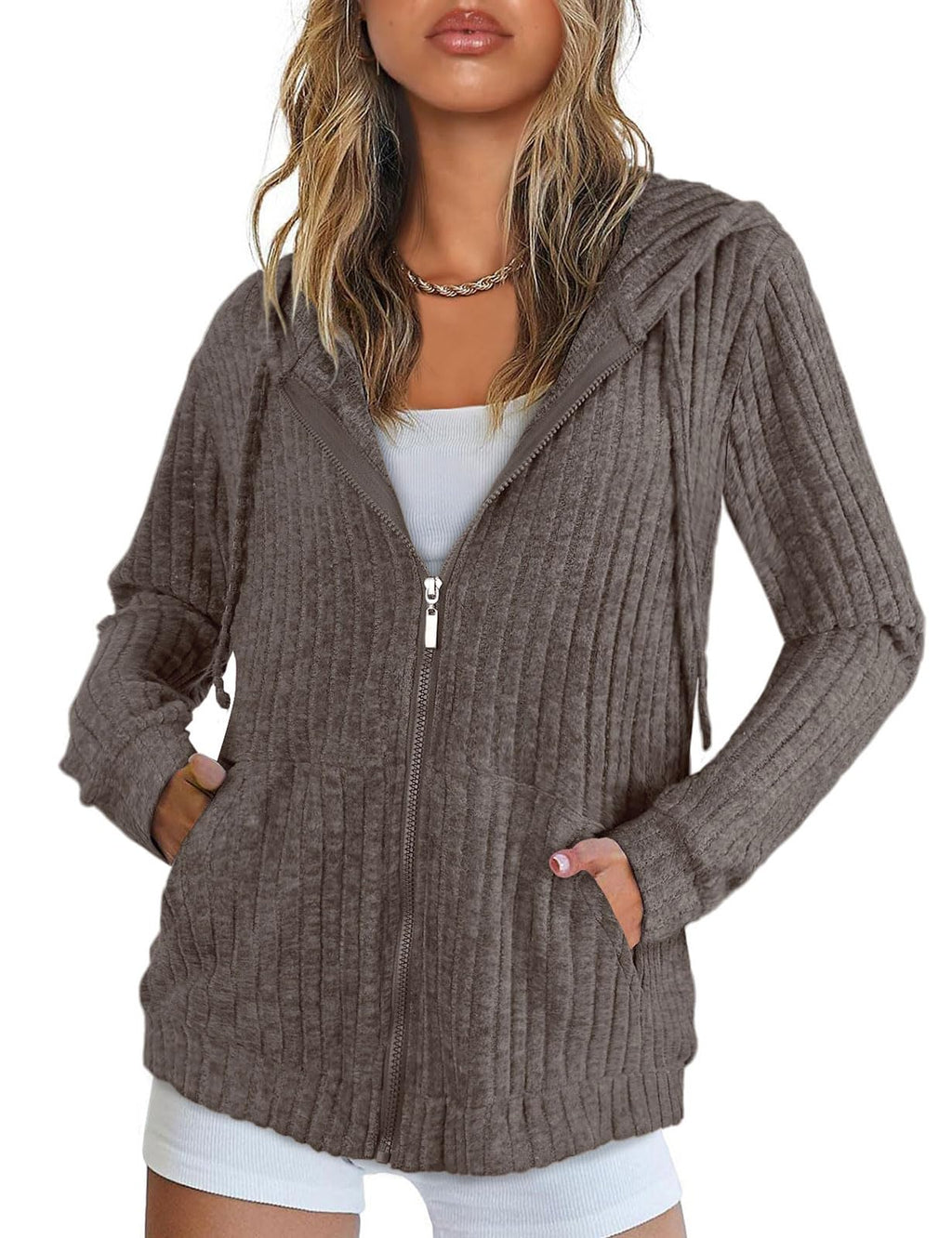 Flikity Zip Hoodie Damen Reißverschluss Sweatjacke mit Kapuze Dünne Jacke