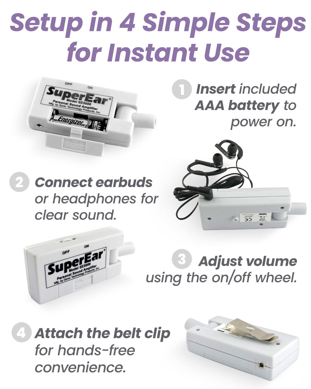 SuperEar - Amplificador de sonido personal, modelo SE5000 (actualización reestructurada de SE4000 discontinuo), aumenta el sonido ambiente, ganancia 50 db