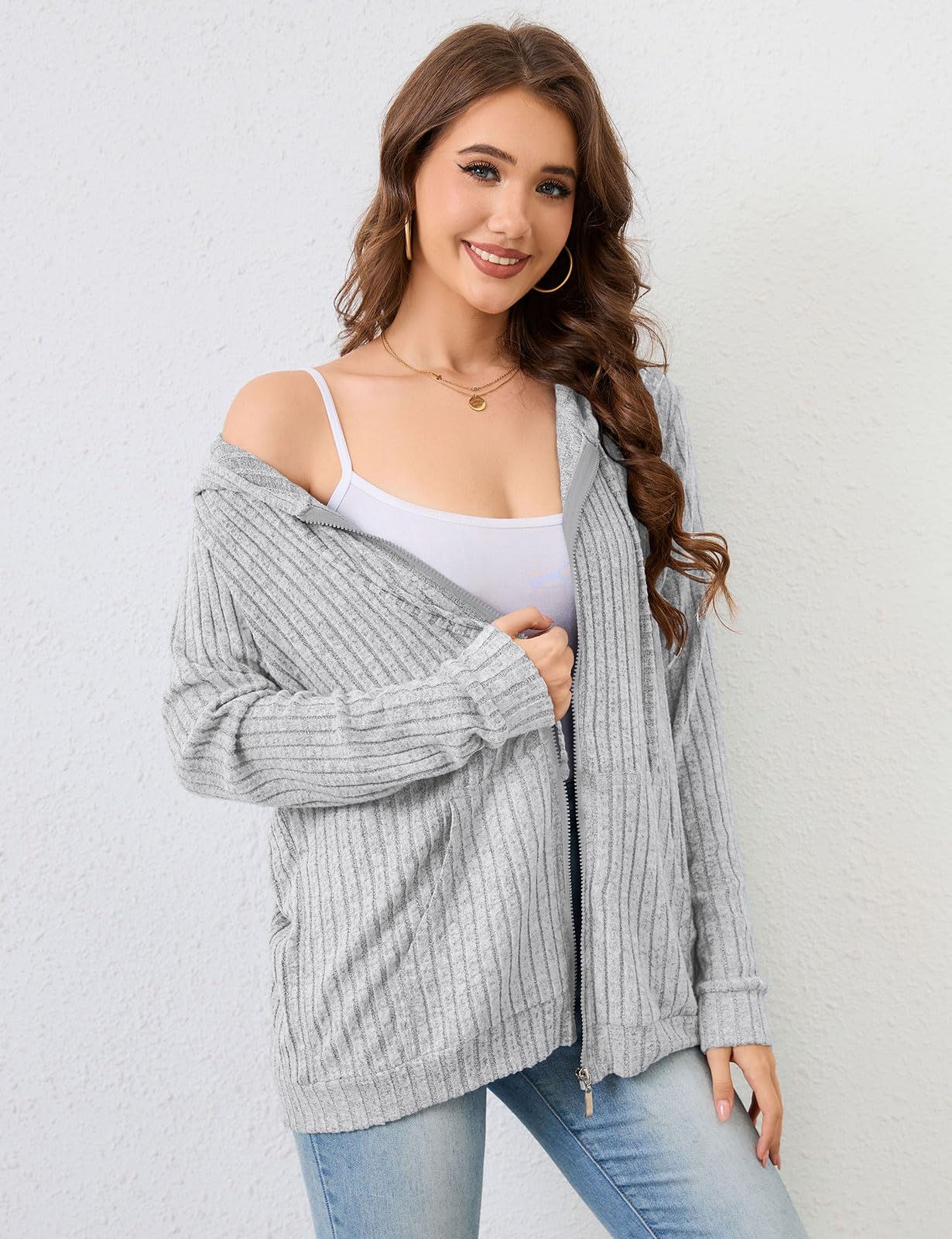 Flikity Zip Hoodie Damen Reißverschluss Sweatjacke mit Kapuze Dünne Jacke