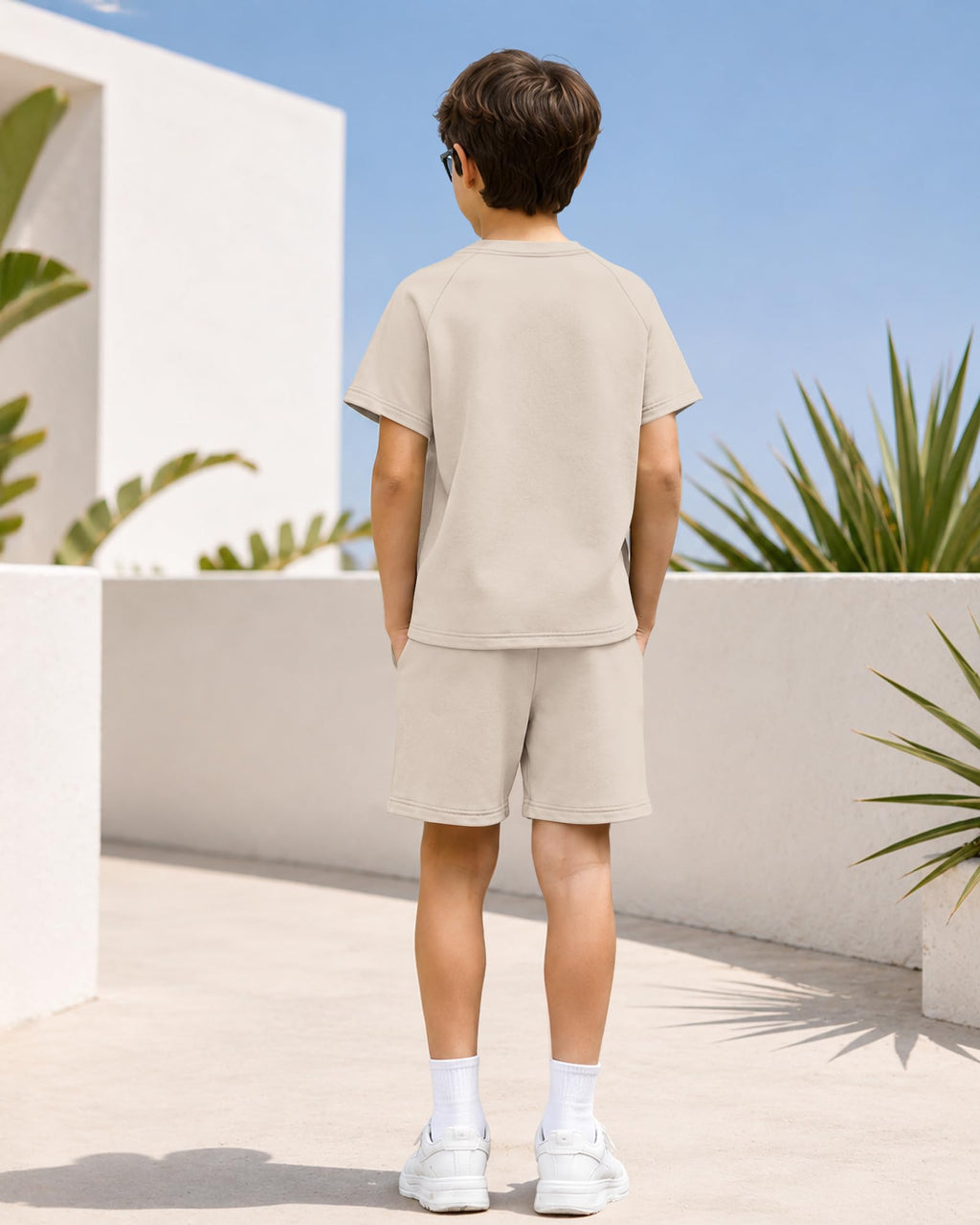 ROVENTIS Boys Short Sets 2 Piece Summer Outfits Matching Set,Apricot,S