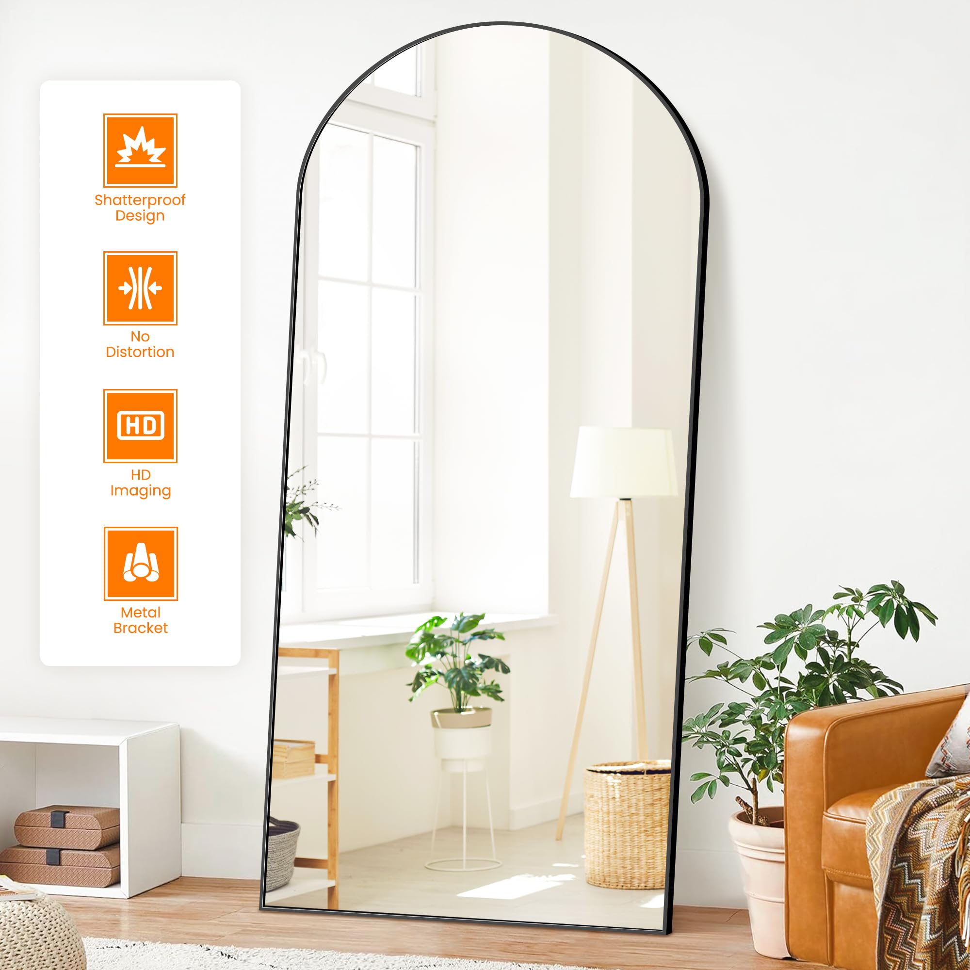 Arched Full Length Mirror, Black Standing Mirror, 75"x35" Full Body Mirror with Standing, Free Standing, Leaning Against Wall or Wall-Mounted, Large Floor Mirror for Bedroom Living Room Dressing Room