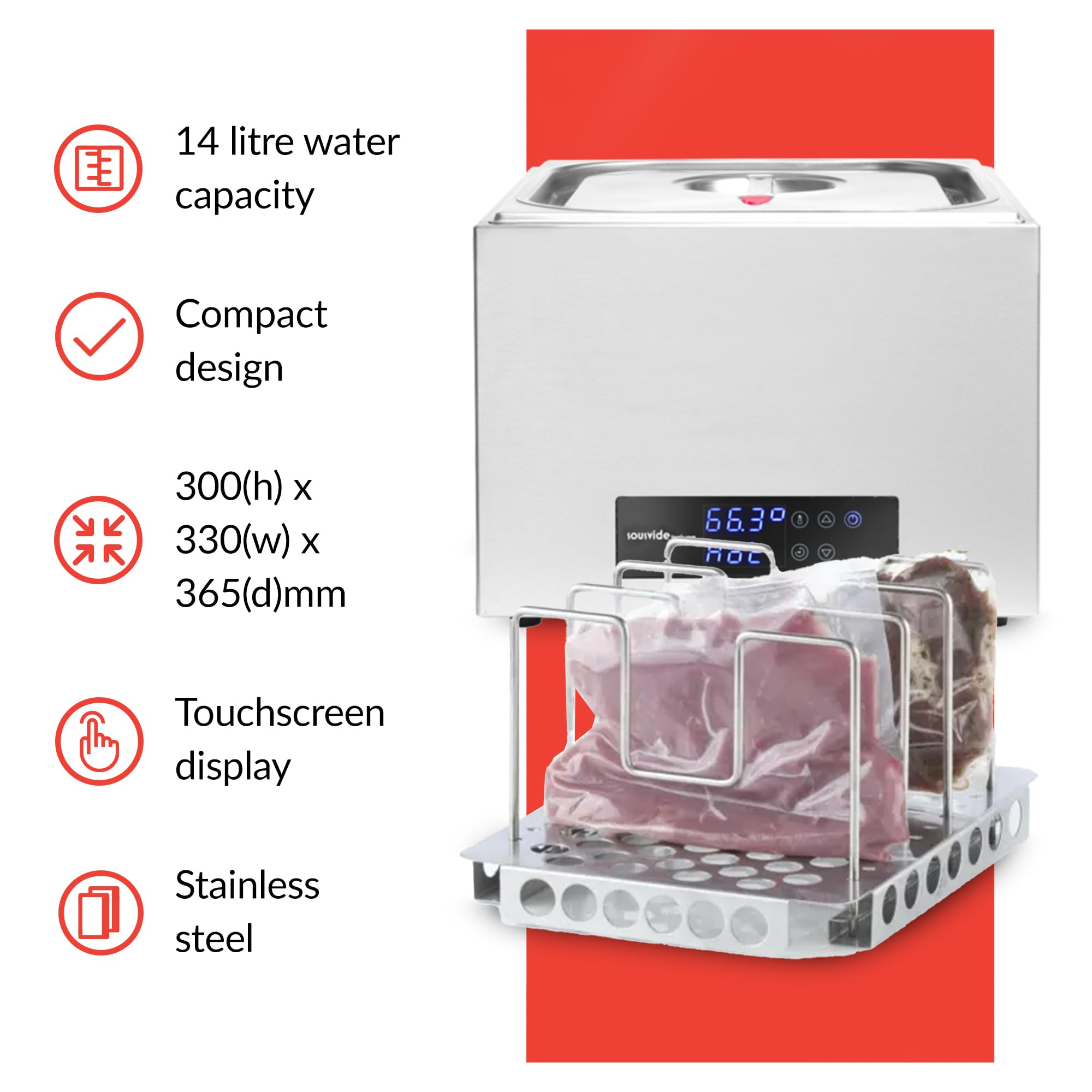 SousVideTools Baño María Compacto, 14 Litros, Acero inoxidable