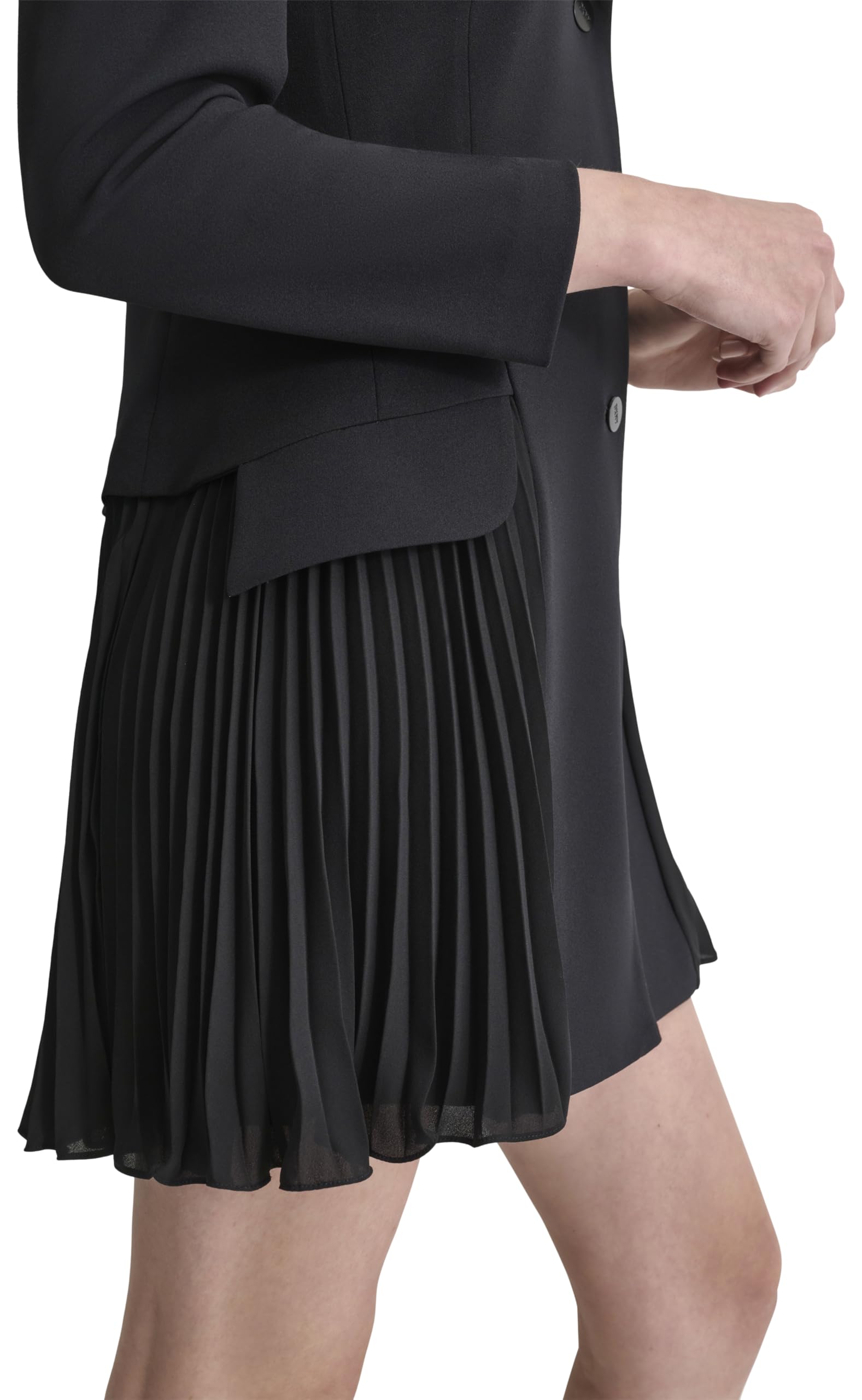 DKNY L/S Pleated Shirts Dress Vestido, Negro, 40 Mujeres
