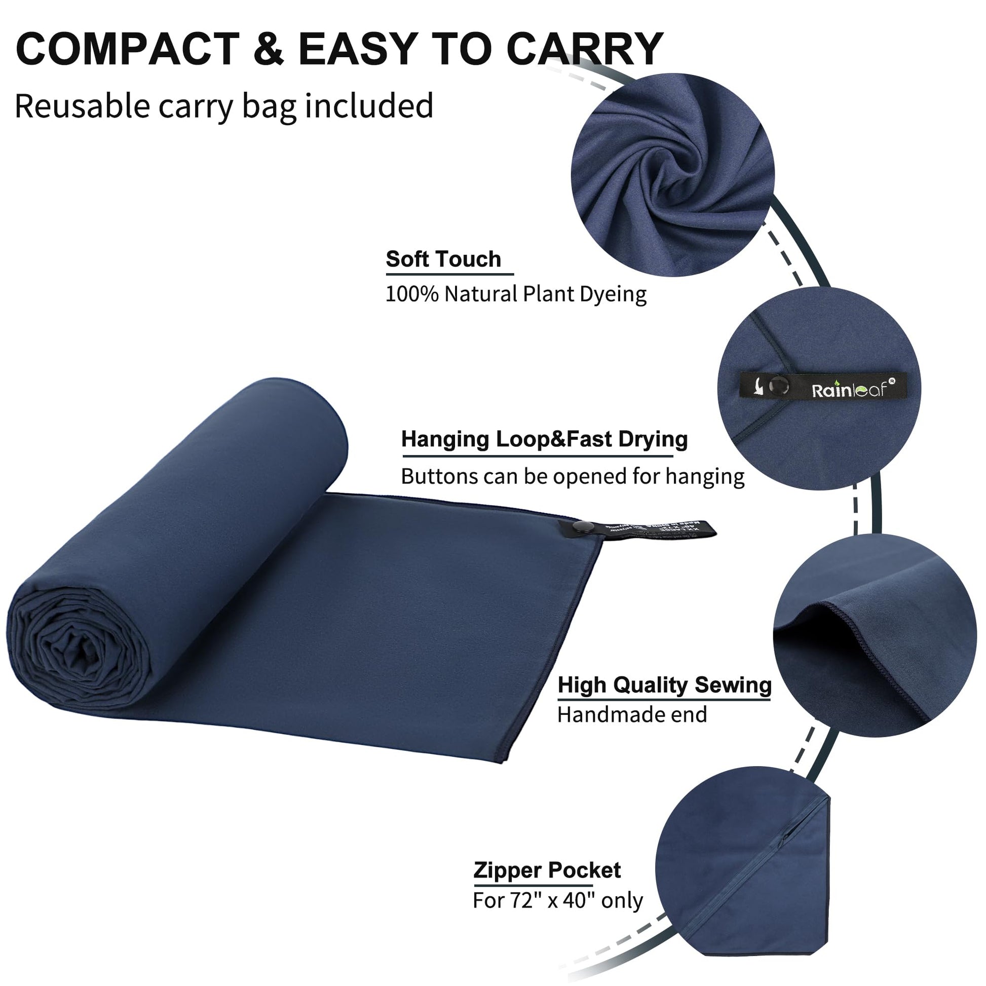 Rainleaf Microfiber Towel Quick Dry Camping & Travel & Gym Towel. Compact
