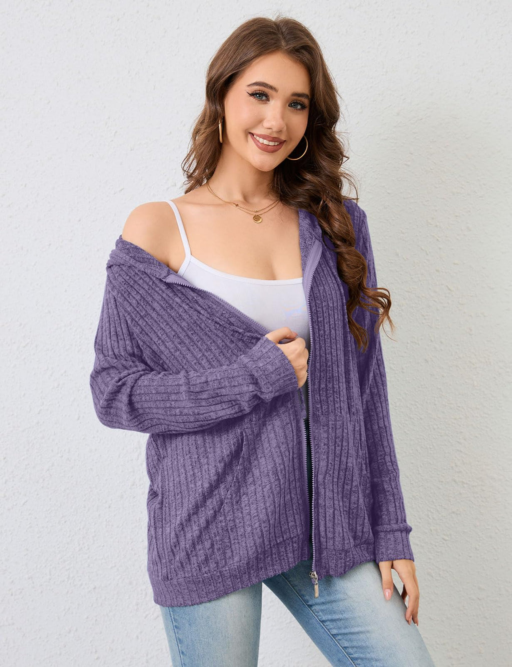 Flikity Zip Hoodie Damen Reißverschluss Sweatjacke mit Kapuze Dünne Jacke