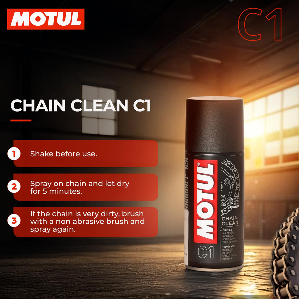 Motul Combo of C2 Chain Lube (150 ml) and C1 Chain Clean for All Bikes (150 ml) (LBCH001)