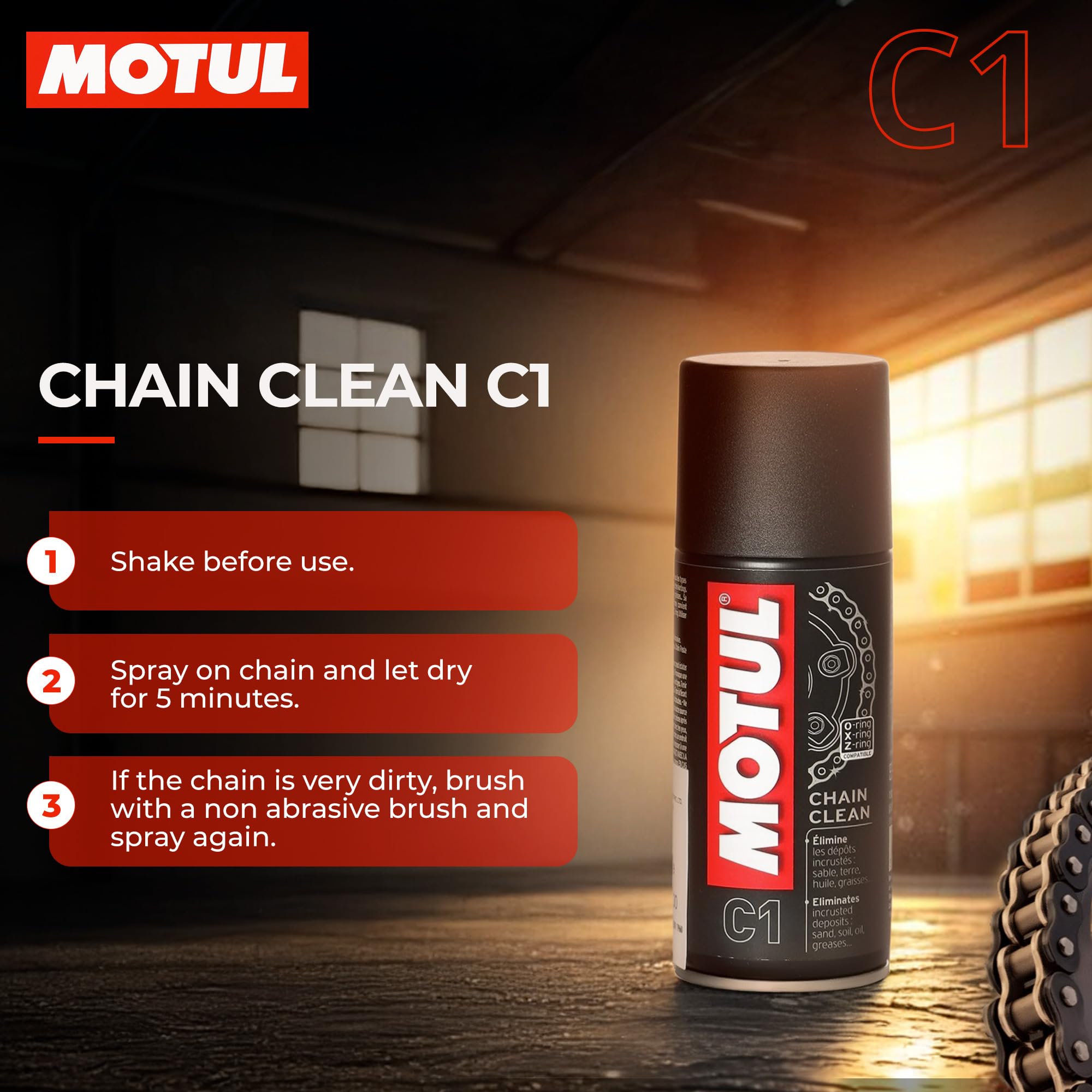 Motul Combo of C2 Chain Lube (150 ml) and C1 Chain Clean for All Bikes (150 ml) (LBCH001)