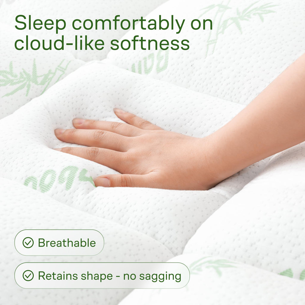 Bamboo Mattress Topper Queen Size - Thick Breathable Pillow Top Mattress Pad for Back Pain Relief - Deep Pocket Topper Fits 8-20 Inches (60x80 Inches, Green)