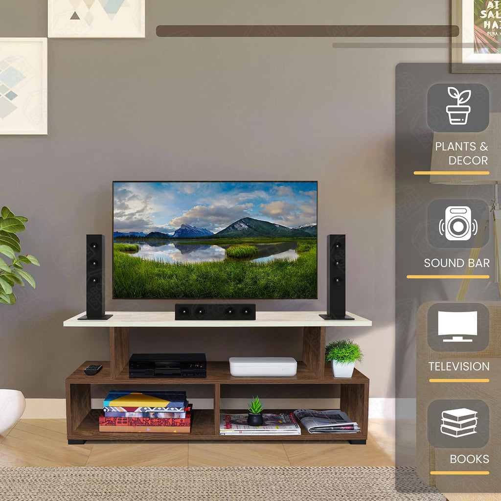 ABOUT SPACE TV Stand - Engineered Wood TV Showcase with Foot Pad Entertainment Console Shelf Storage for Set Top Box, Decor, Books for Living Room TV Unit - Walnut (L 101 x B 40.5 x H 41 cm)