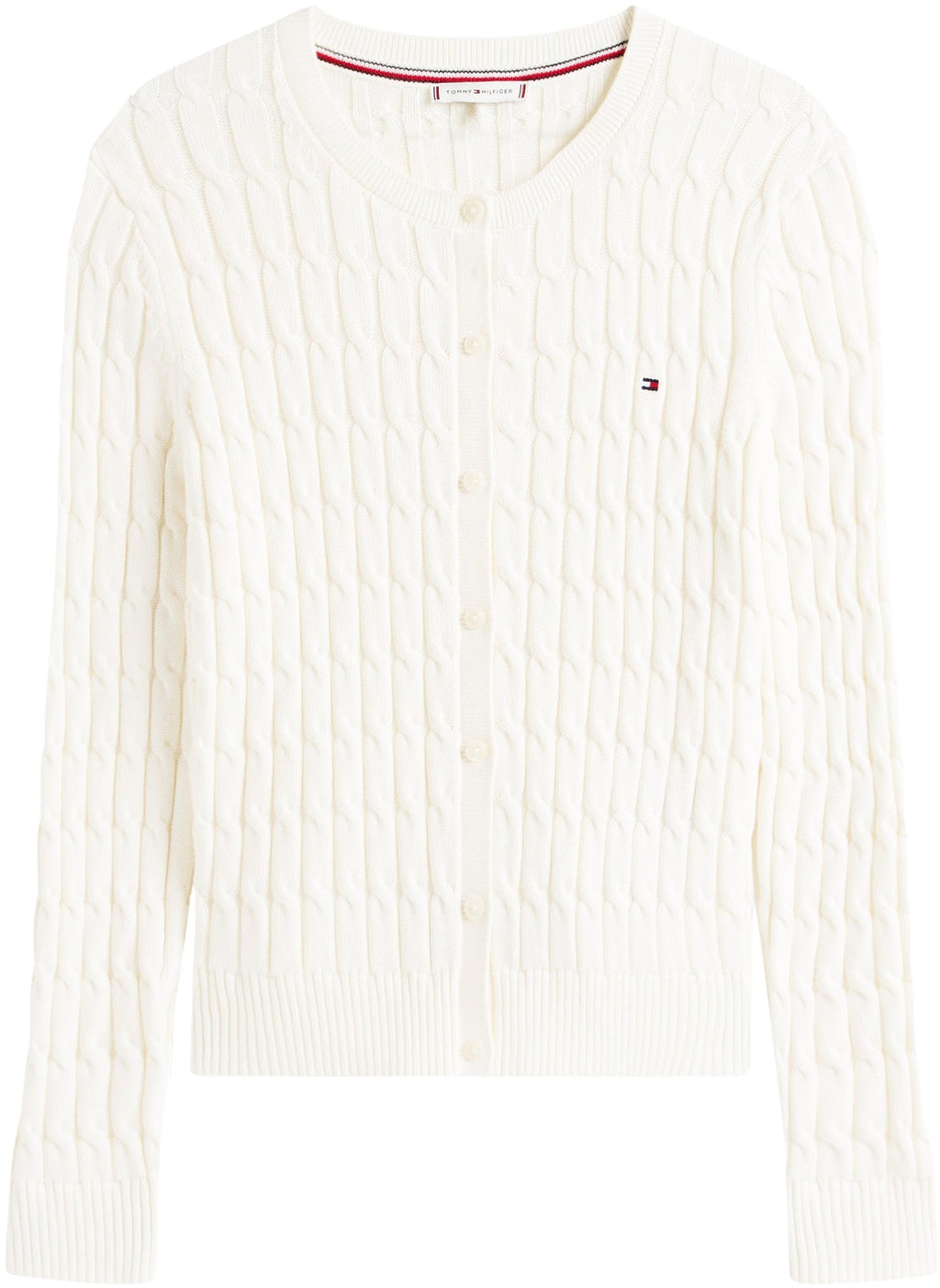 Tommy Hilfiger Chaqueta de punto Mujer Cardigan Co Cable Mid Slim Fit, Blanco (Ivory Silk), XL
