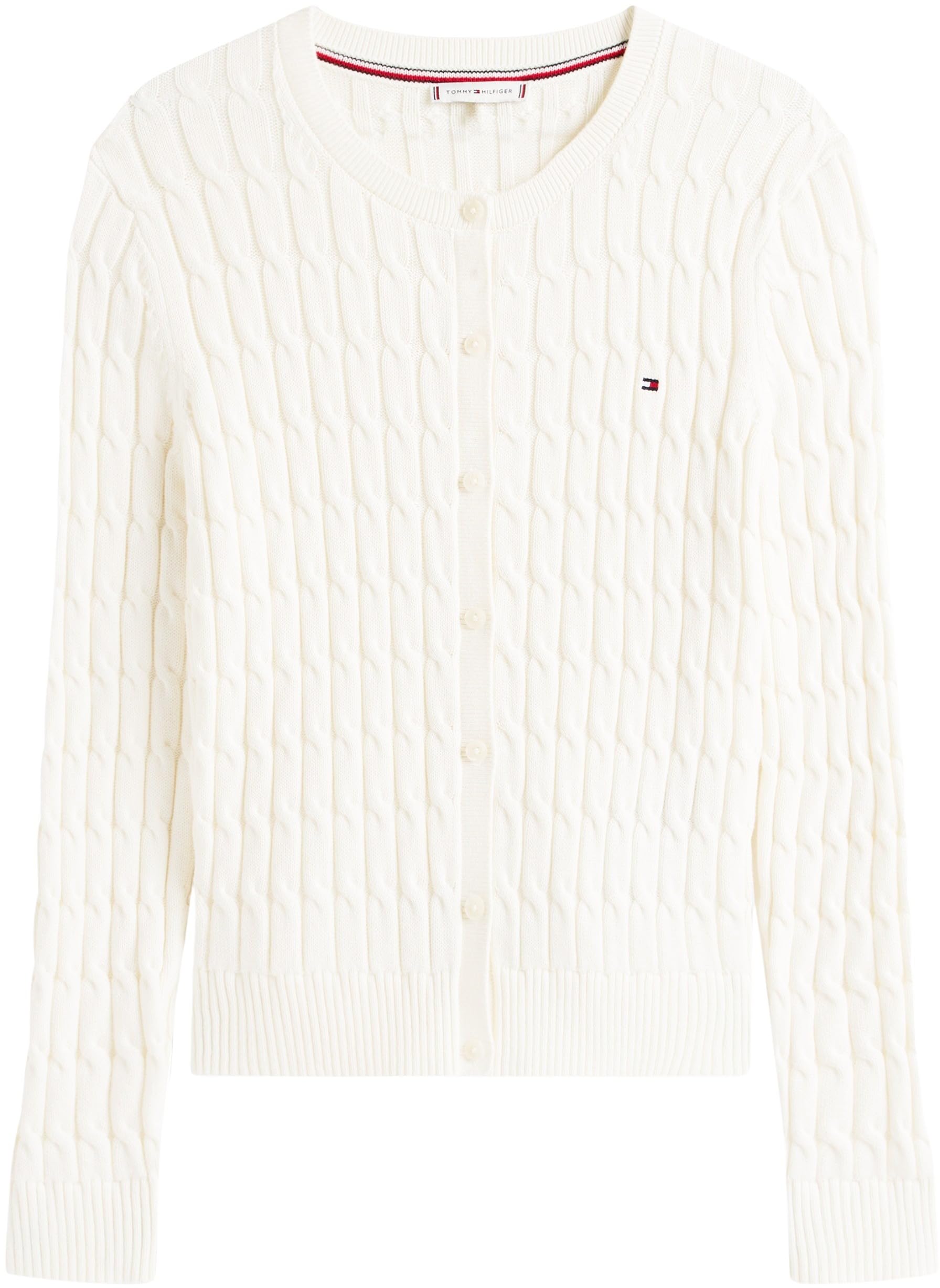 Tommy Hilfiger Chaqueta de punto Mujer Cardigan Co Cable Mid Slim Fit, Blanco (Ivory Silk), XL
