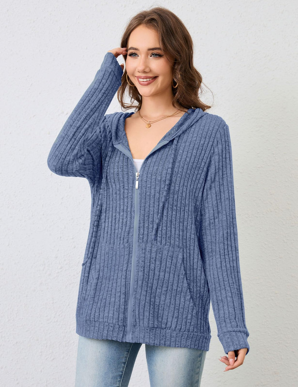 Flikity Zip Hoodie Damen Reißverschluss Sweatjacke mit Kapuze Dünne Jacke