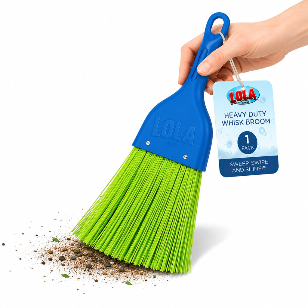 LOLA Whisk Broom, Hand Brush, 6 Pack, Durable Bristles, Whisks Away Dirt & Debris, Compact, Hang Hole for Easy Storage, Indoor/Outdoor