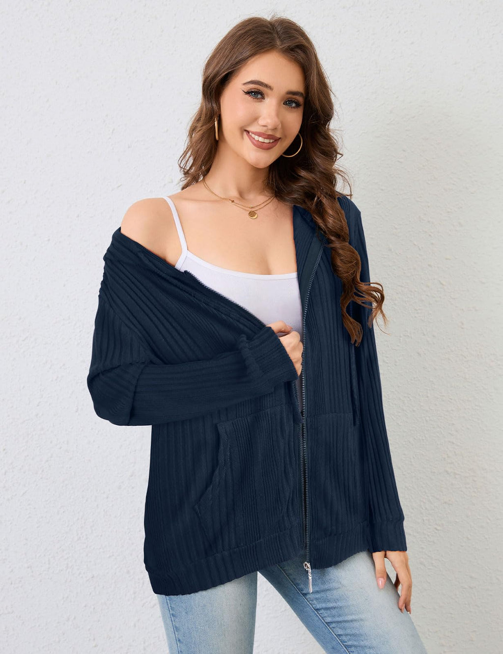 Flikity Zip Hoodie Damen Reißverschluss Sweatjacke mit Kapuze Dünne Jacke