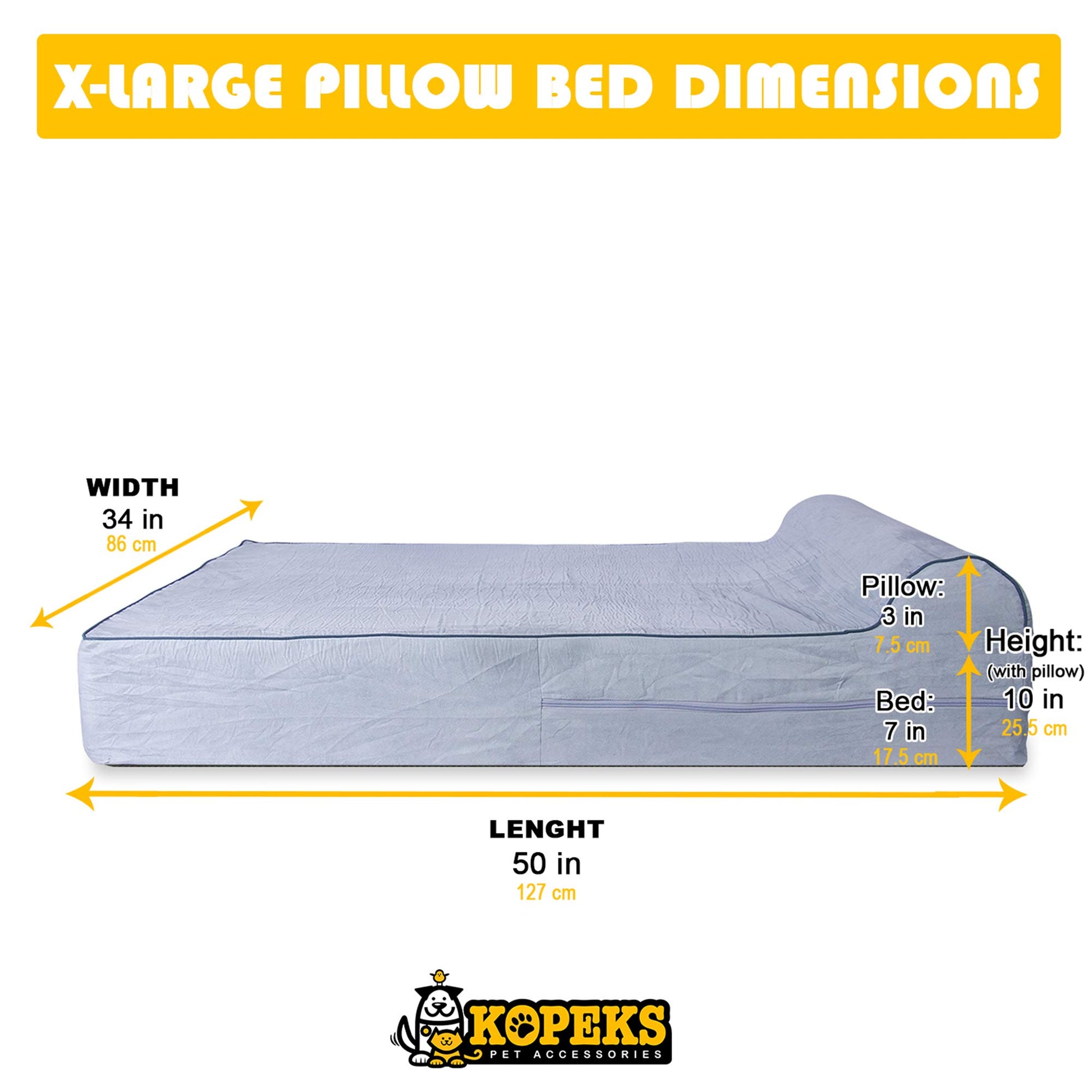 Jumbo Orthopedic Dog Bed - 7-inch Thick Memory Foam Pet Bed with Pillow With Removable Cover & Free Waterproof Liner - For Large Breed Dogs