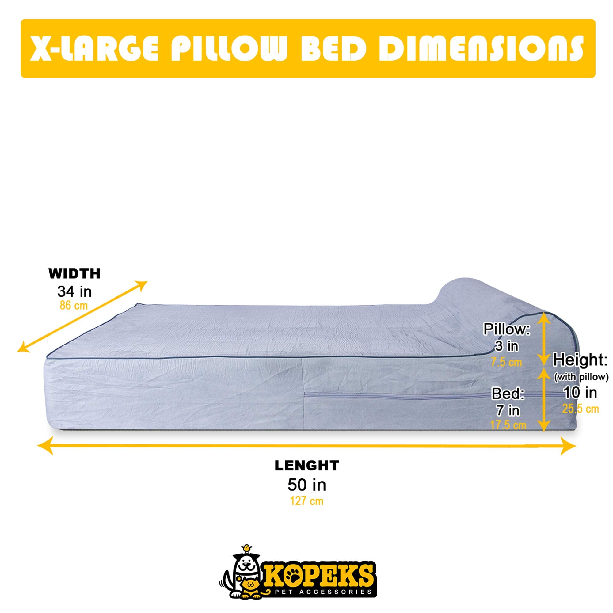 Jumbo Orthopedic Dog Bed - 7-inch Thick Memory Foam Pet Bed with Pillow With Removable Cover & Free Waterproof Liner - For Large Breed Dogs