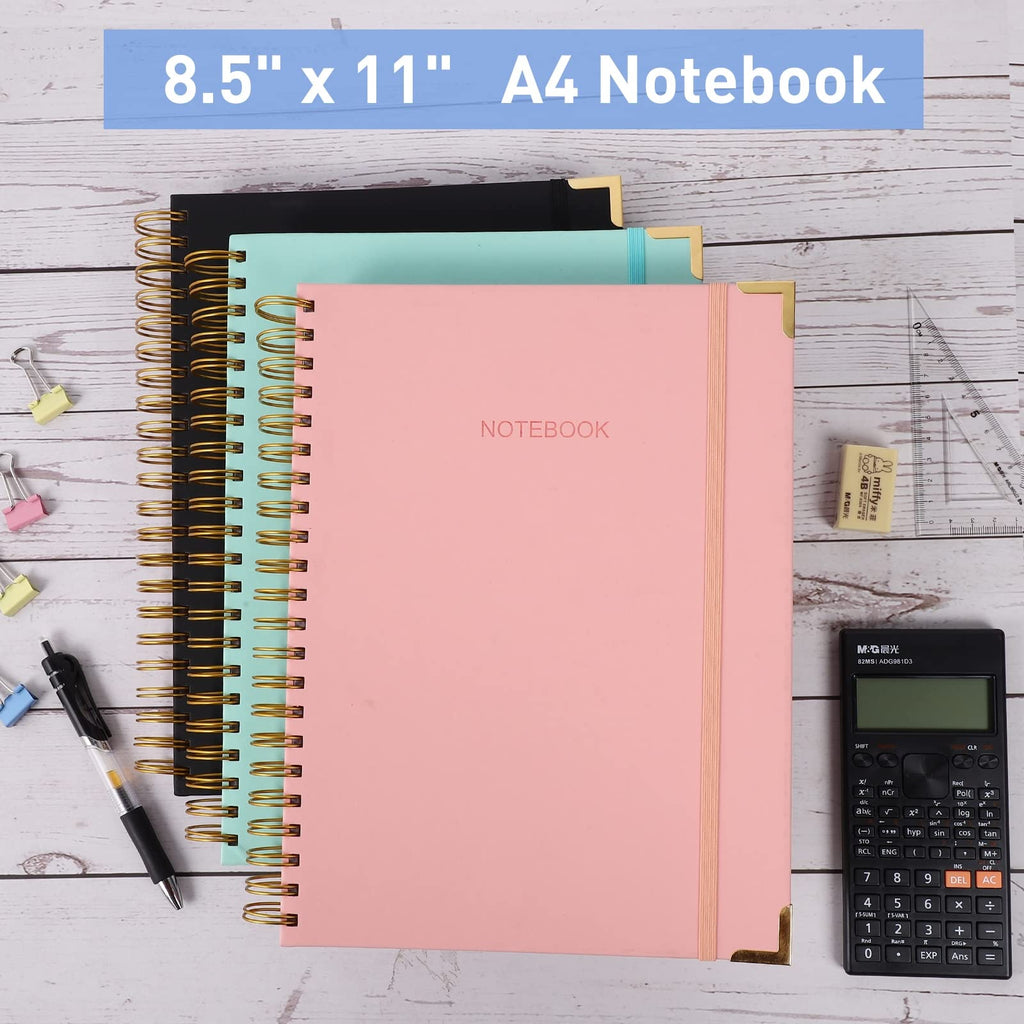 Amanple Spiral Notebook, College Ruled Notebook Journal, 8.5” x 11”, 300 Pages Leather Writing Journal for Women Men, A4 Hardcover Notebook for Work School, 24pcs Index Tabs, Teal