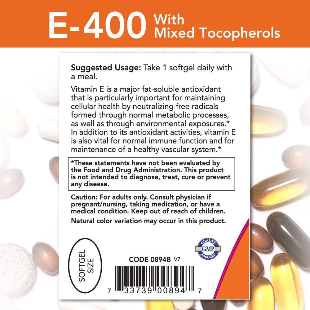 NOW Supplements, Vitamin E-400 IU Mixed Tocopherols, Antioxidant Protection*, 250 Softgels