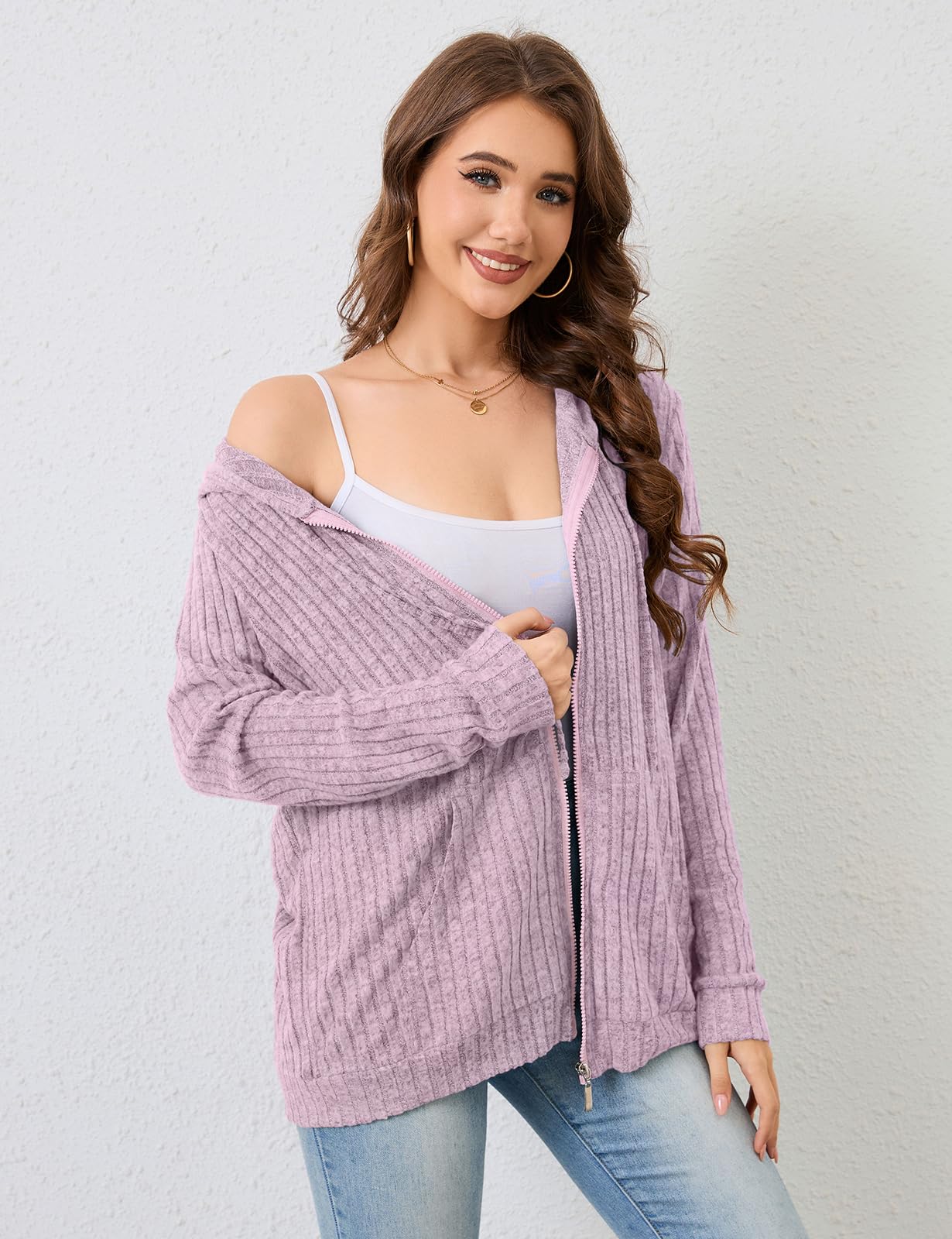 Flikity Zip Hoodie Damen Reißverschluss Sweatjacke mit Kapuze Dünne Jacke