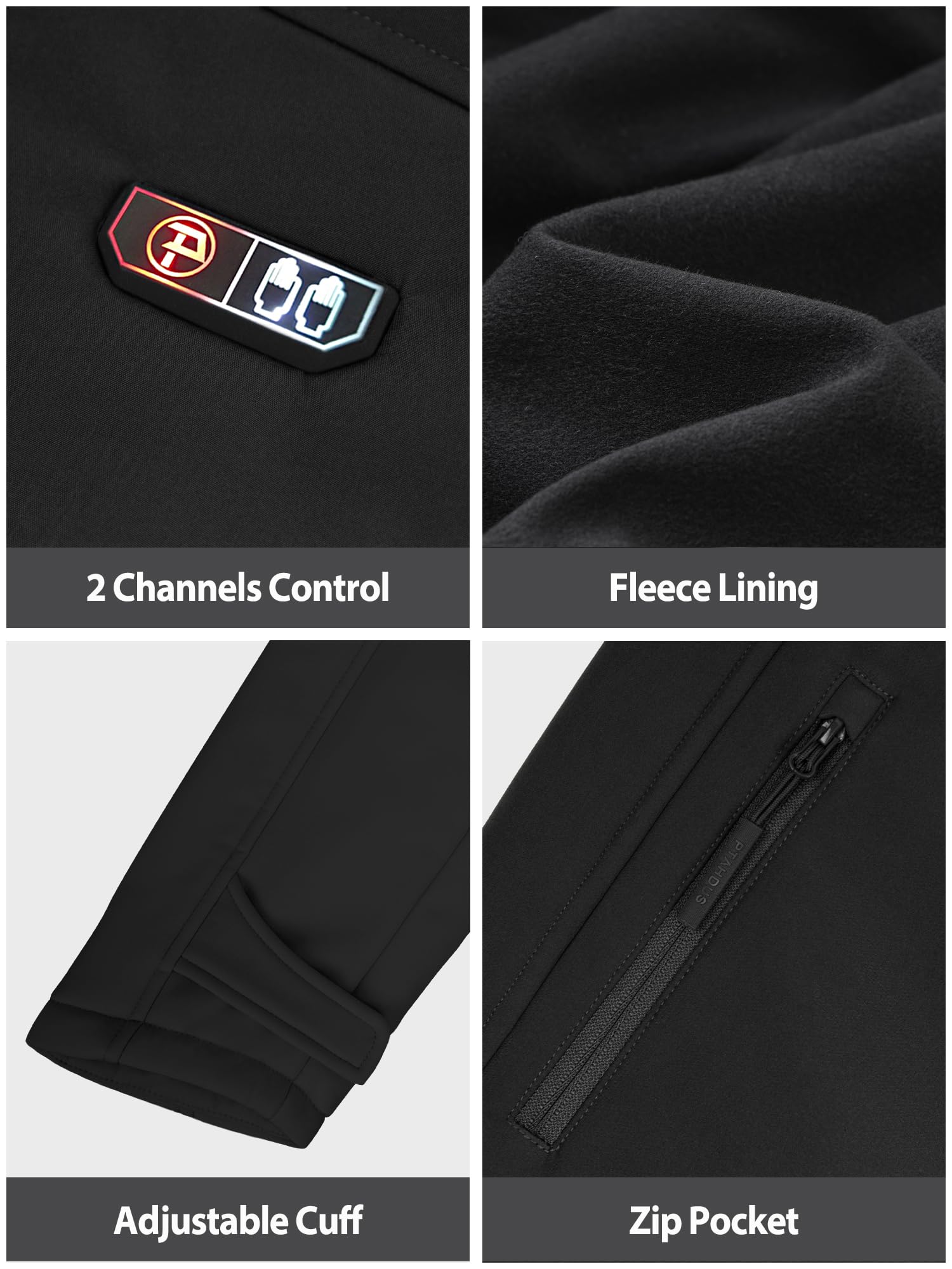 PTAHDUS Women's Heated Jackets 5 Heat Zones Battery Pack Included, with Hand Warmer Pocket(Black, Medium)