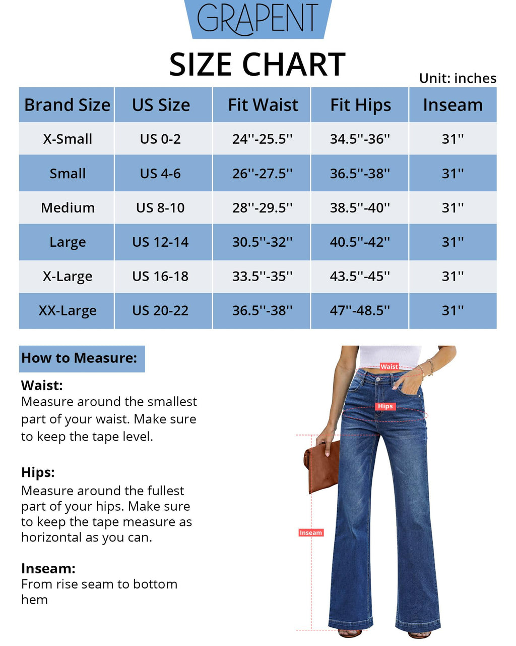 GRAPENT Women's 90s Outfit Jeans High Waisted Stretchy Jeans Bootcut Bell Bottom Jeans Petite Color Dark Blue Size 4 Size 6