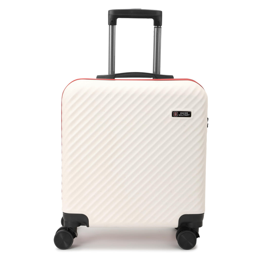 Swiss Military Sirius Cabin Luggage Bag, Durable ABS Suitcase, 32L Travel Trolley Bag with 360° Spinner Wheels, Combination Lock, Lightweight 45 cms, 17 Inches, White Red, 1-Year Warranty