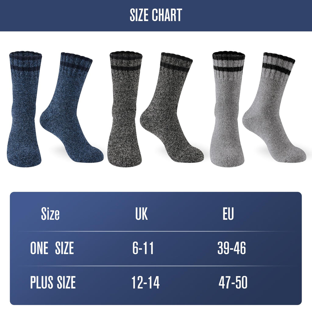 Niorasen Wool Socks for Men, Thick Warm Thermal Socks, Full Terry, 3 pairs