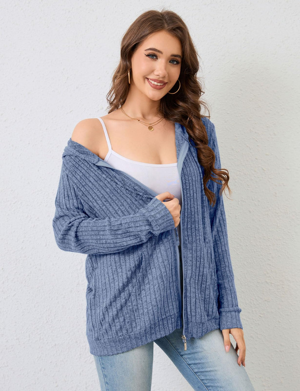 Flikity Zip Hoodie Damen Reißverschluss Sweatjacke mit Kapuze Dünne Jacke