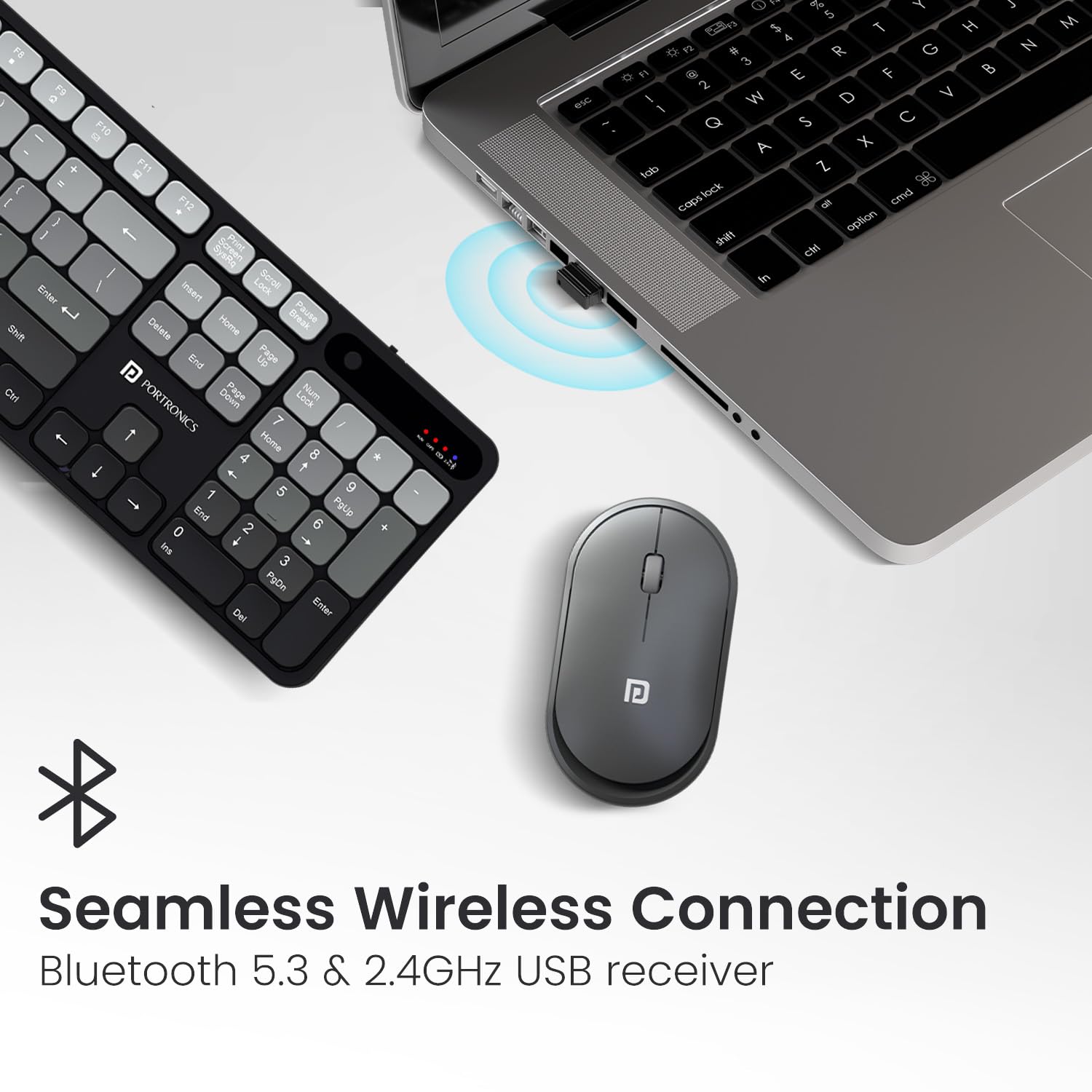 Portronics Key11 Combo Rechargeable Wireless Keyboard and Mouse Set, Bluetooth 5.3&2.4GHz Wireless,Type-C Fast Charging,Gradient Keys, Noiseless Typing, High Precision Mouse, for PC&Laptop(Grey)