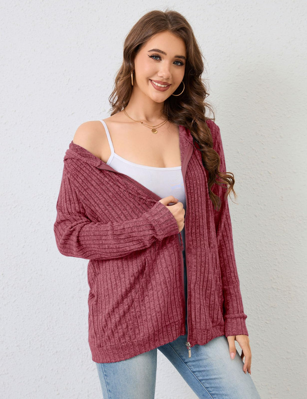 Flikity Zip Hoodie Damen Reißverschluss Sweatjacke mit Kapuze Dünne Jacke