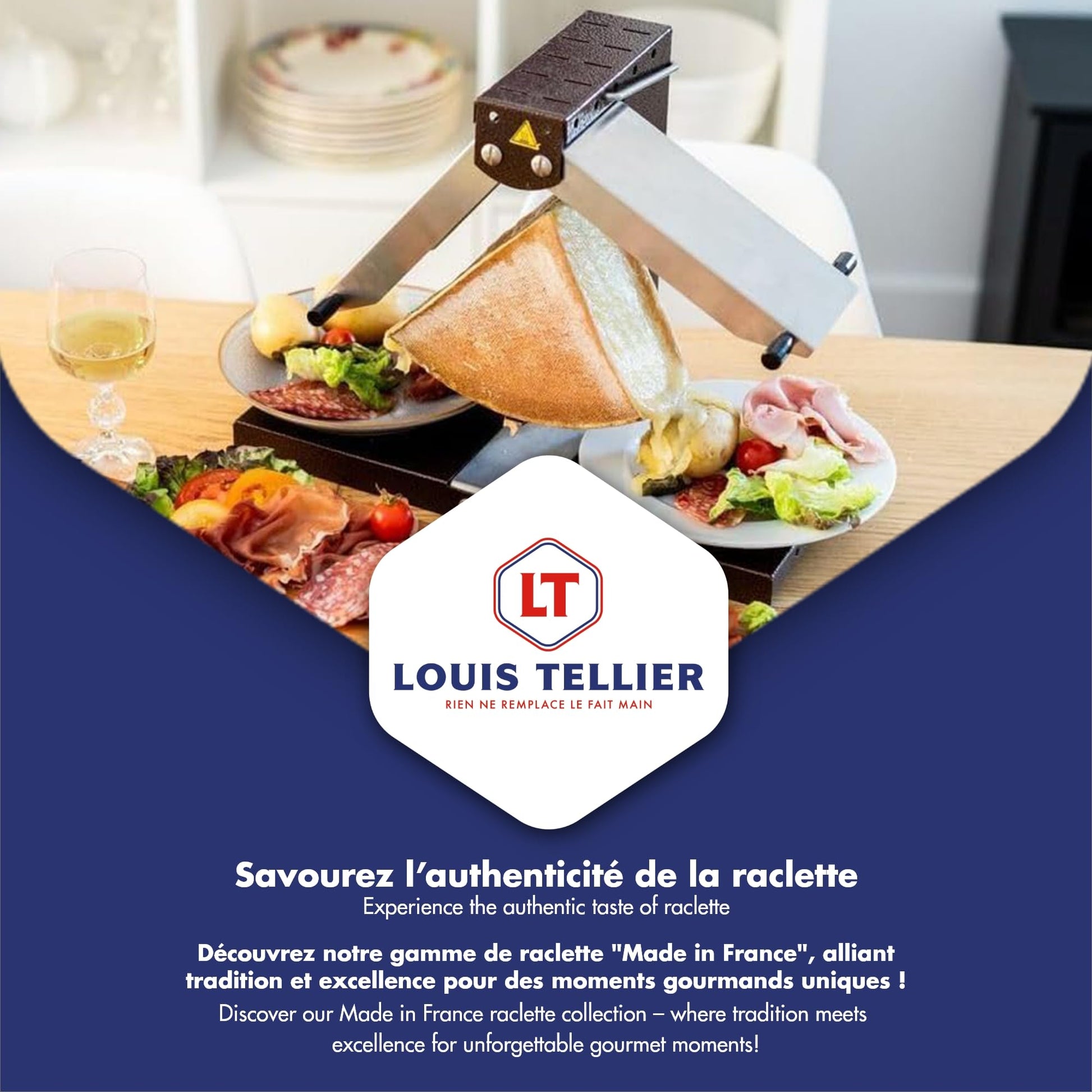 Louis Tellier - Máquina de Raclette Tradicional Brézière® Basalte Inox - 1/4 o 1/6 de Queso – 1-4 Pers - Rampas de Calentamiento Ajustables en Altura y Plegables - 230V - Made in France