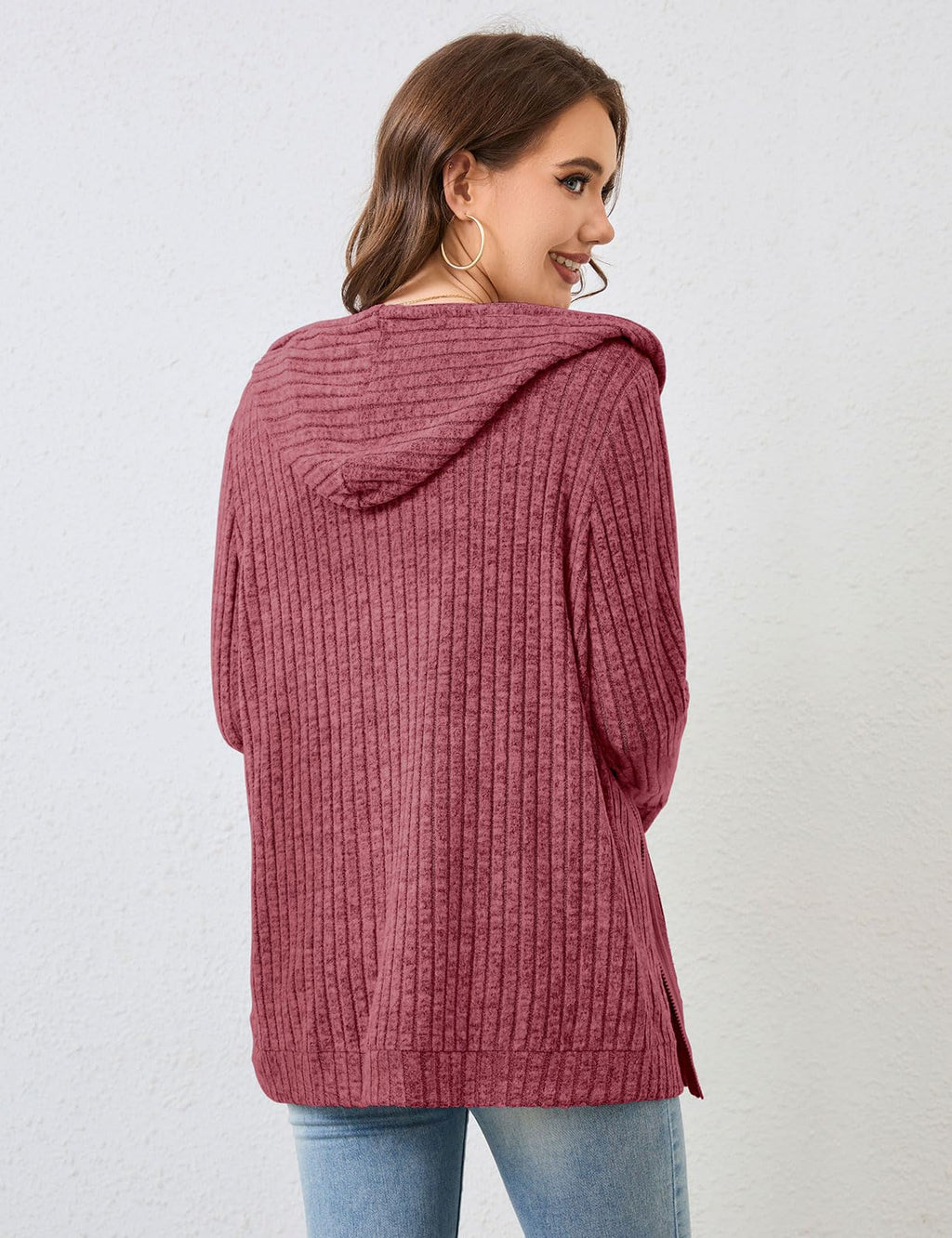 Flikity Zip Hoodie Damen Reißverschluss Sweatjacke mit Kapuze Dünne Jacke