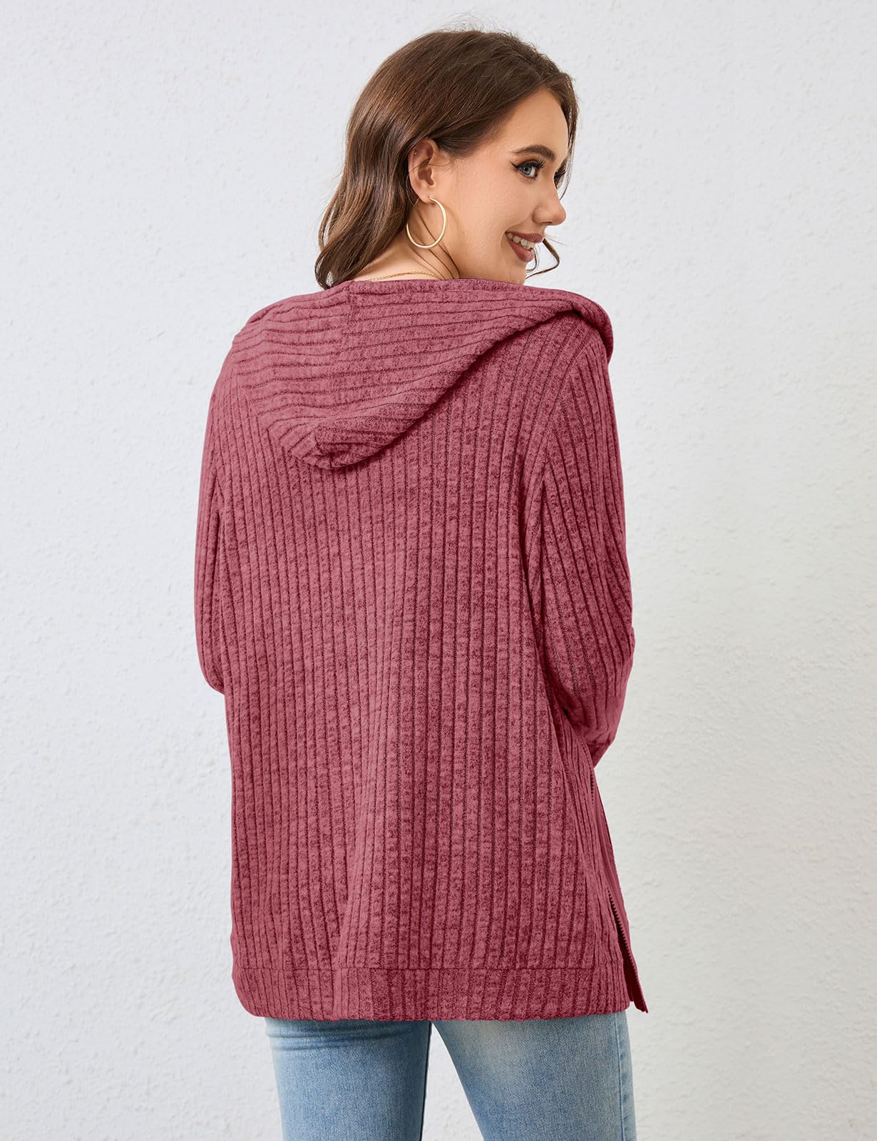 Flikity Zip Hoodie Damen Reißverschluss Sweatjacke mit Kapuze Dünne Jacke