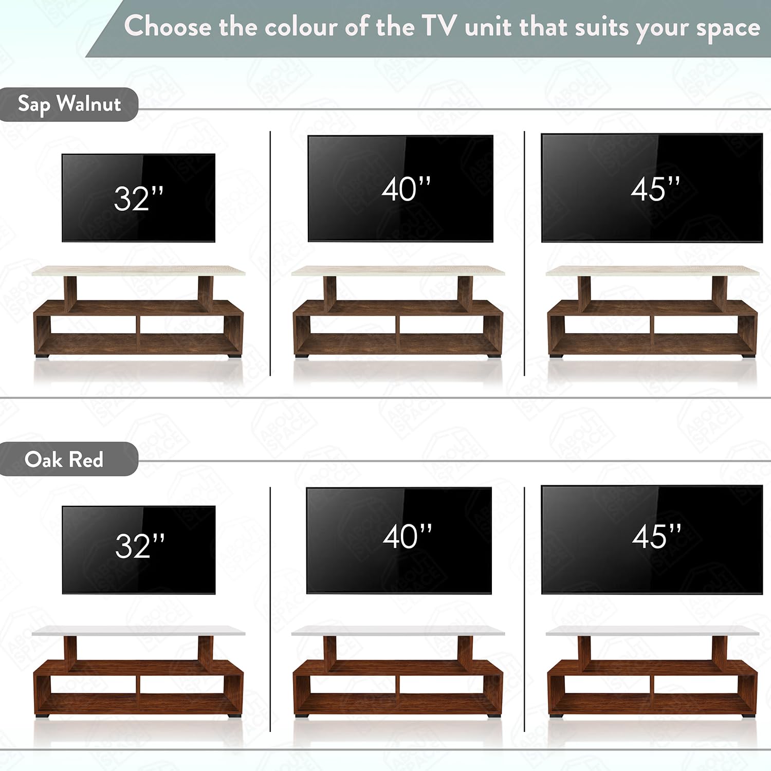 ABOUT SPACE TV Stand - Engineered Wood TV Showcase with Foot Pad Entertainment Console Shelf Storage for Set Top Box, Decor, Books for Living Room TV Unit - Walnut (L 101 x B 40.5 x H 41 cm)