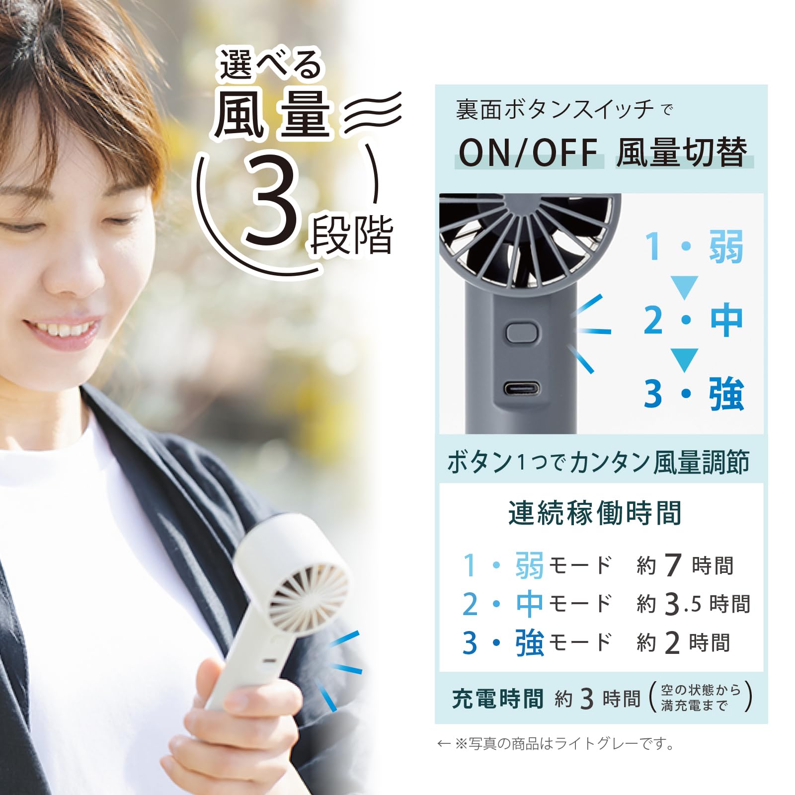 Topland Handy Fan Portable Fan, Small, Powerful, Display, Display, Carabiner Included, USB Charging, Type-C (Dark Gray) SF-HF25DG