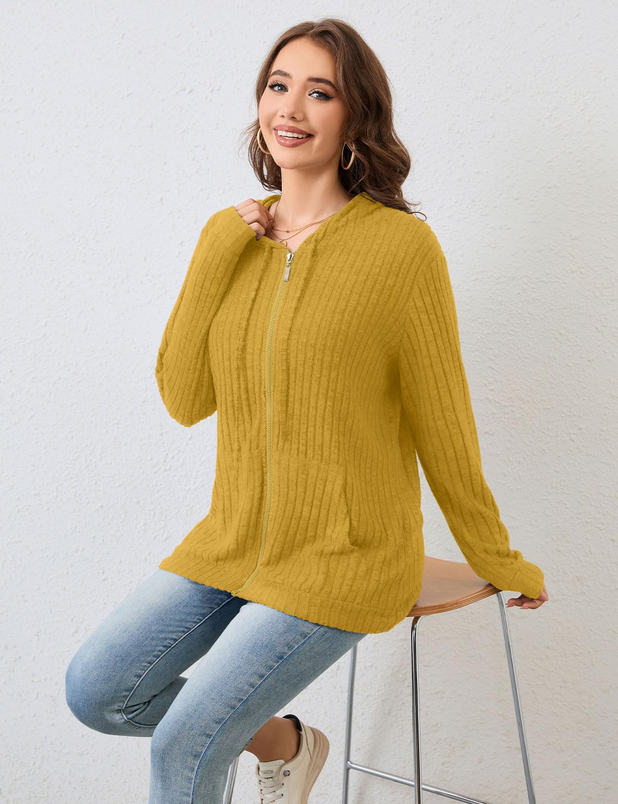 Flikity Zip Hoodie Damen Reißverschluss Sweatjacke mit Kapuze Dünne Jacke