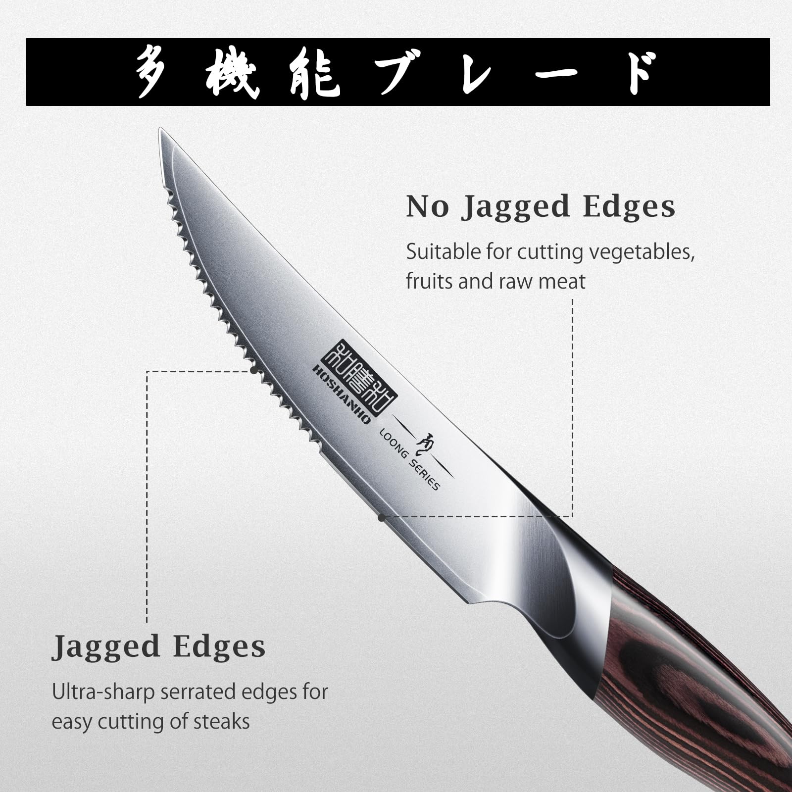 HOSHANHO Juego Cuchillo de Carne 6 Piezas, Ultra Afilados de 11.5 CM, Cuchillos de Mesa Serrados, Cuchillos de Bistec Japoneses de Acero de alto Carbono con Mango Ergonómico