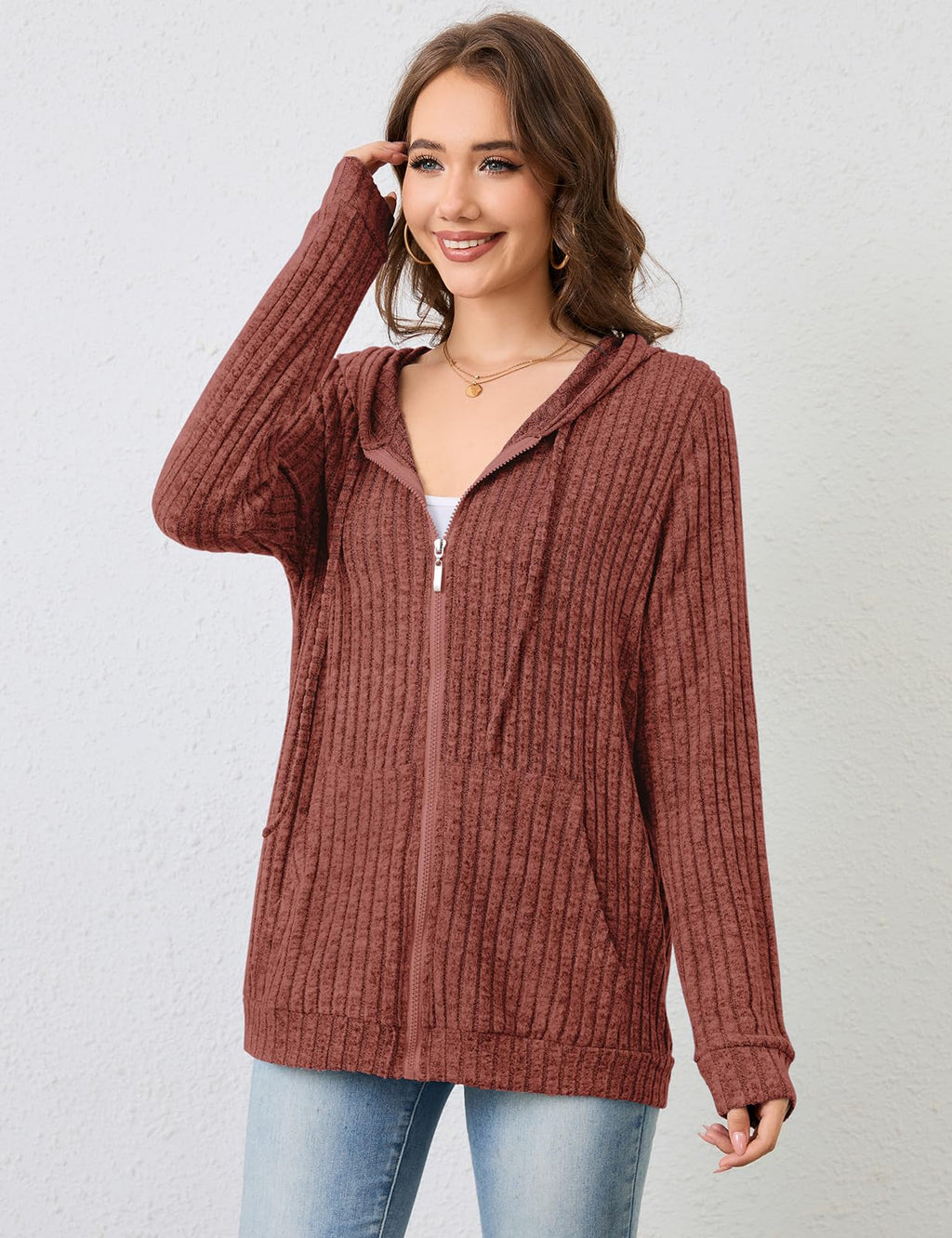 Flikity Zip Hoodie Damen Reißverschluss Sweatjacke mit Kapuze Dünne Jacke