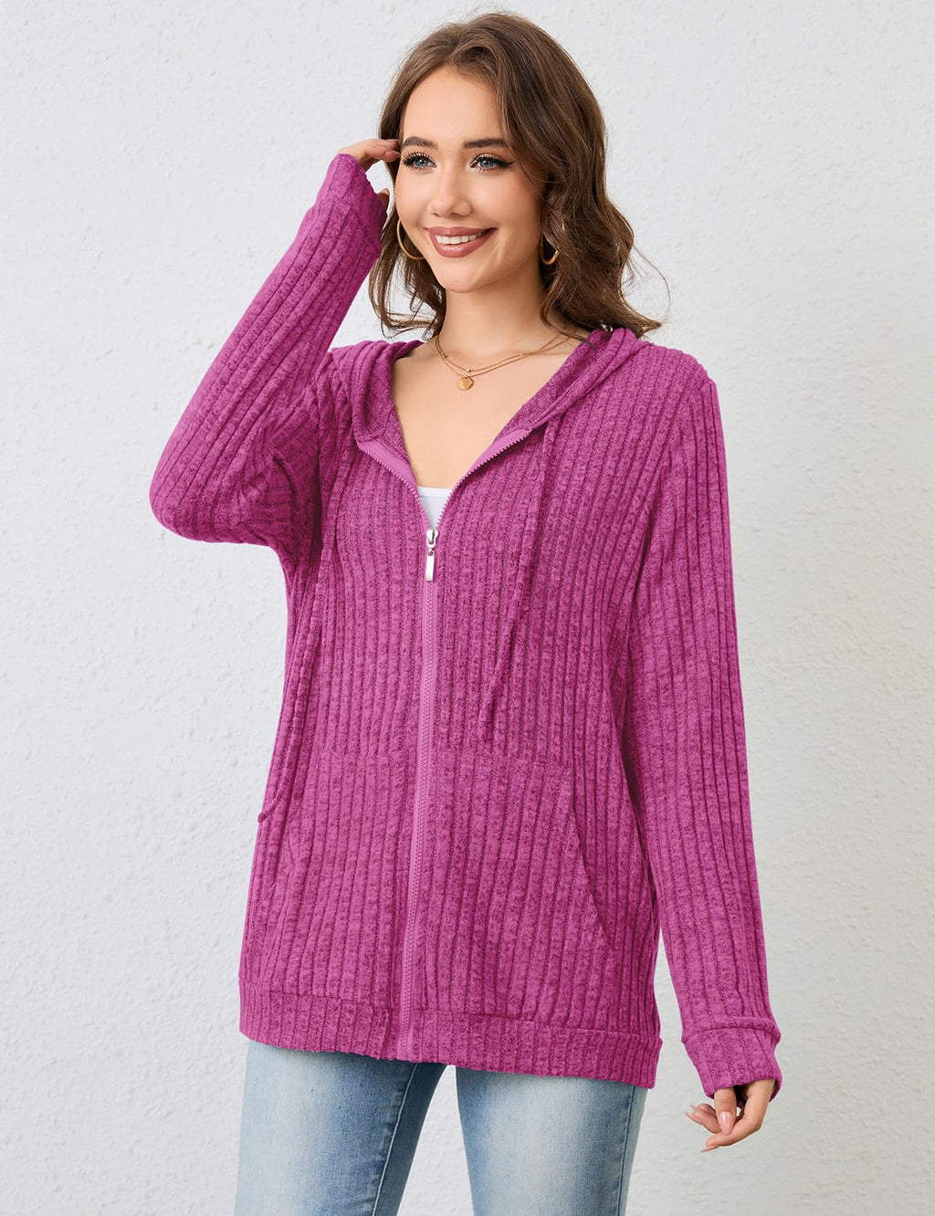 Flikity Zip Hoodie Damen Reißverschluss Sweatjacke mit Kapuze Dünne Jacke
