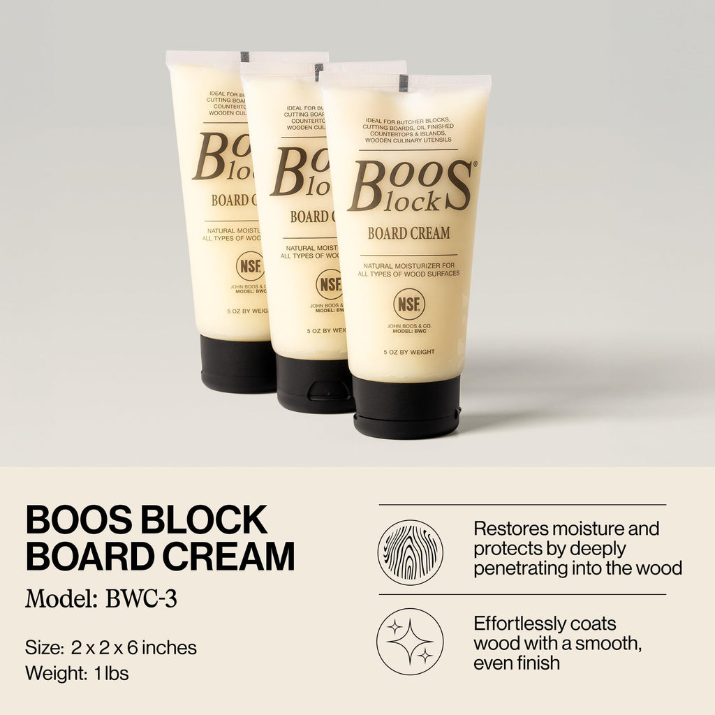 John Boos 3-Pack All-Natural Board Cream for Butcher Blocks and Cutting Boards, 5 oz - Wood Conditioner & Sealer for Maintenance and Protection, Safe Formula with Beeswax & Mineral Oil