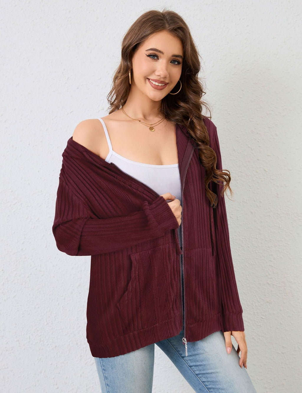 Flikity Zip Hoodie Damen Reißverschluss Sweatjacke mit Kapuze Dünne Jacke