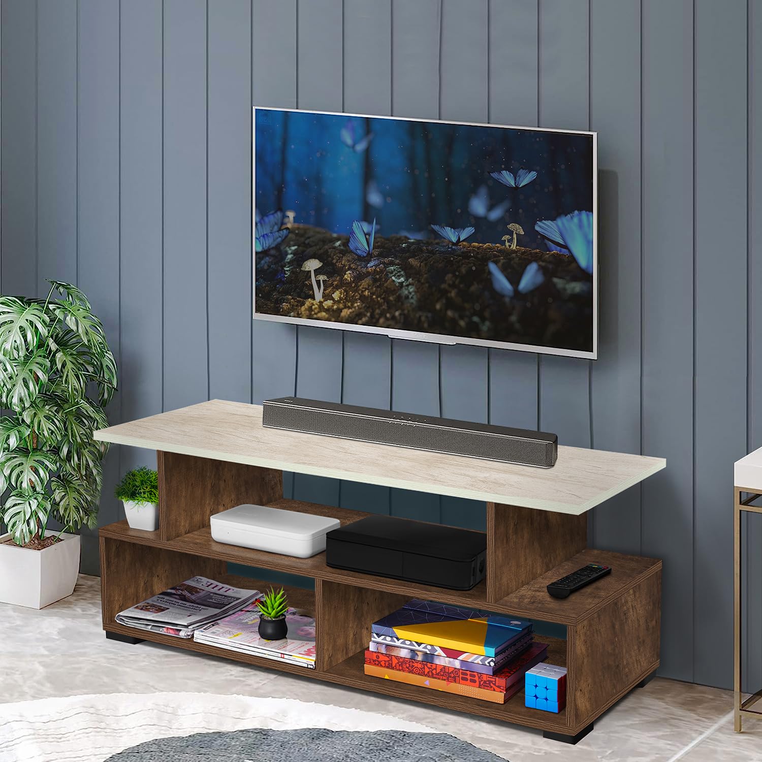 ABOUT SPACE TV Stand - Engineered Wood TV Showcase with Foot Pad Entertainment Console Shelf Storage for Set Top Box, Decor, Books for Living Room TV Unit - Walnut (L 101 x B 40.5 x H 41 cm)