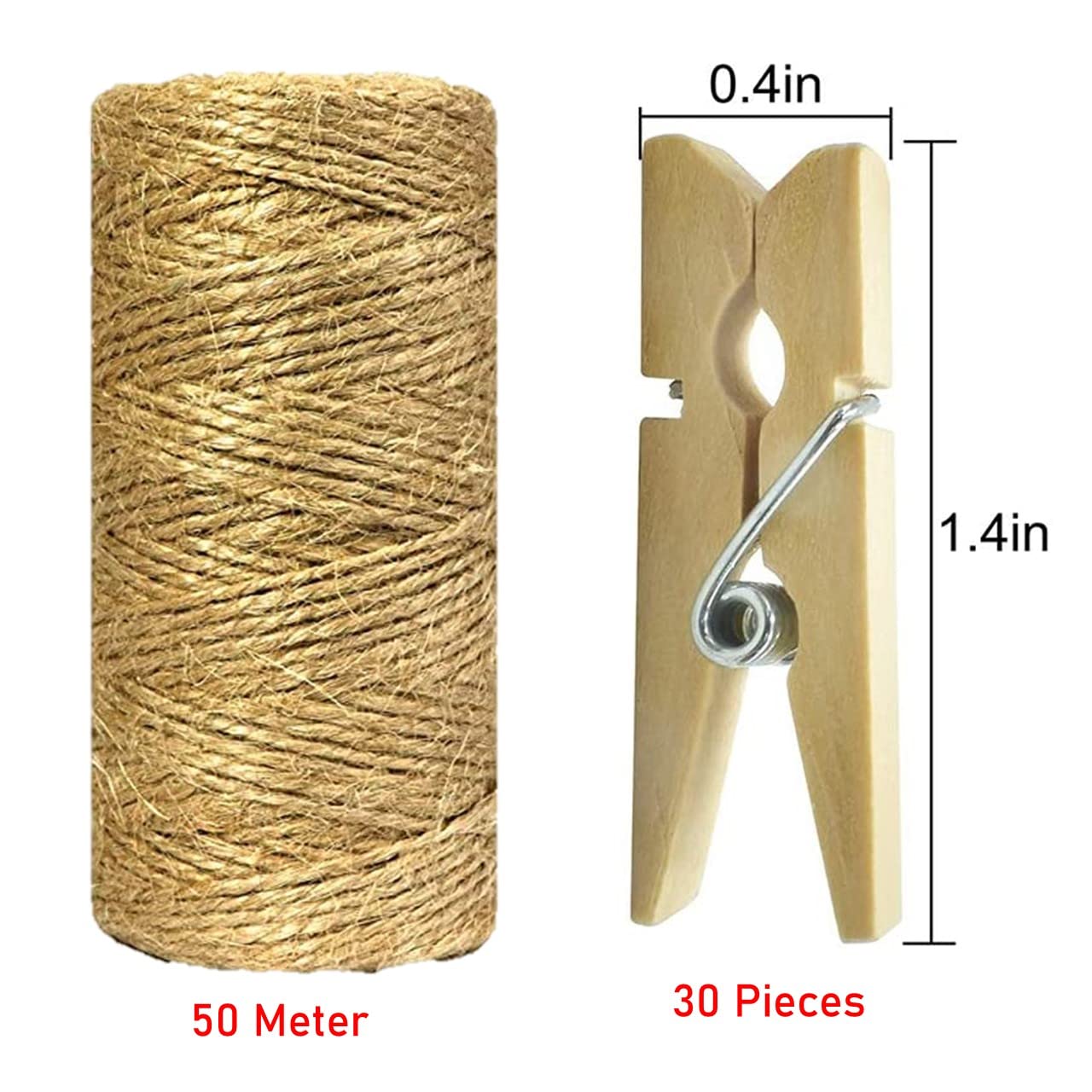 ecofynd 30 pcs Mini Natural Wood Pin for Photos, Wooden Small Photo Clips, Mini Close Pins for Pictures, Display Artwork, Little Baby Shower (CS3002) (30 Pieces + Jute Rope, Natural Clips)
