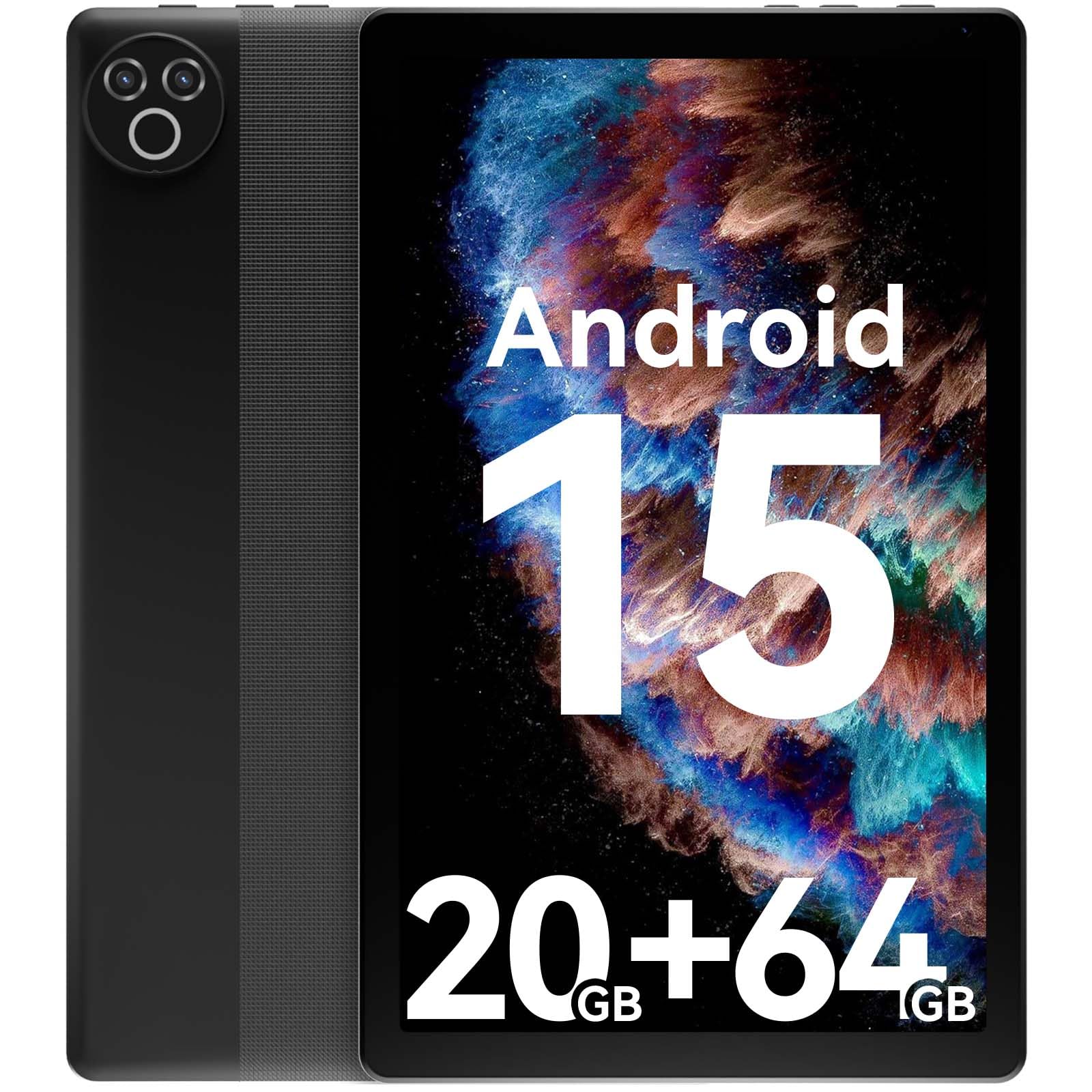 tablet de 10 pulgadas con Android 15 OS GMS certificadas tabletas PC 1.8 GHz 5-Core 20 (3+17) GB RAM 64 GB ROM 1 TB expandible 1280x800 HD IPS visualización táctil 5000 mAh WiFi 6 Bluetooth 5.4 cámara